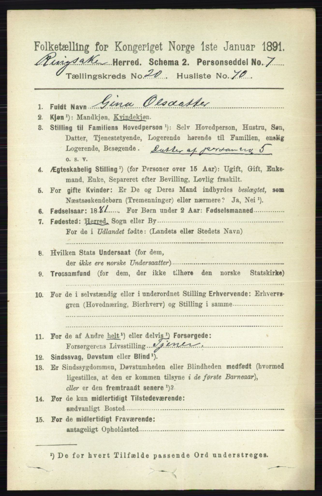 RA, 1891 census for 0412 Ringsaker, 1891, p. 11558