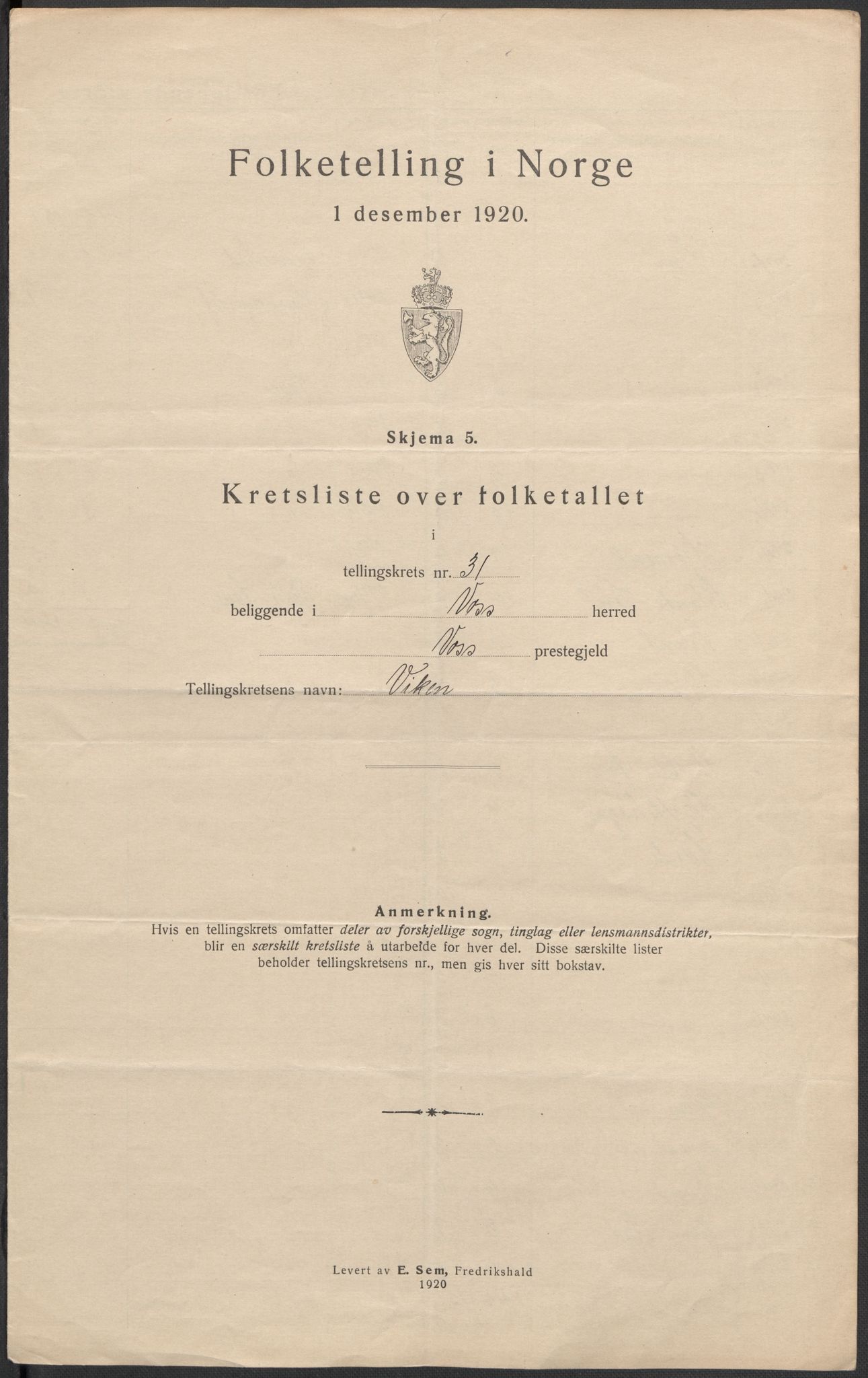 SAB, 1920 census for Voss, 1920, p. 95