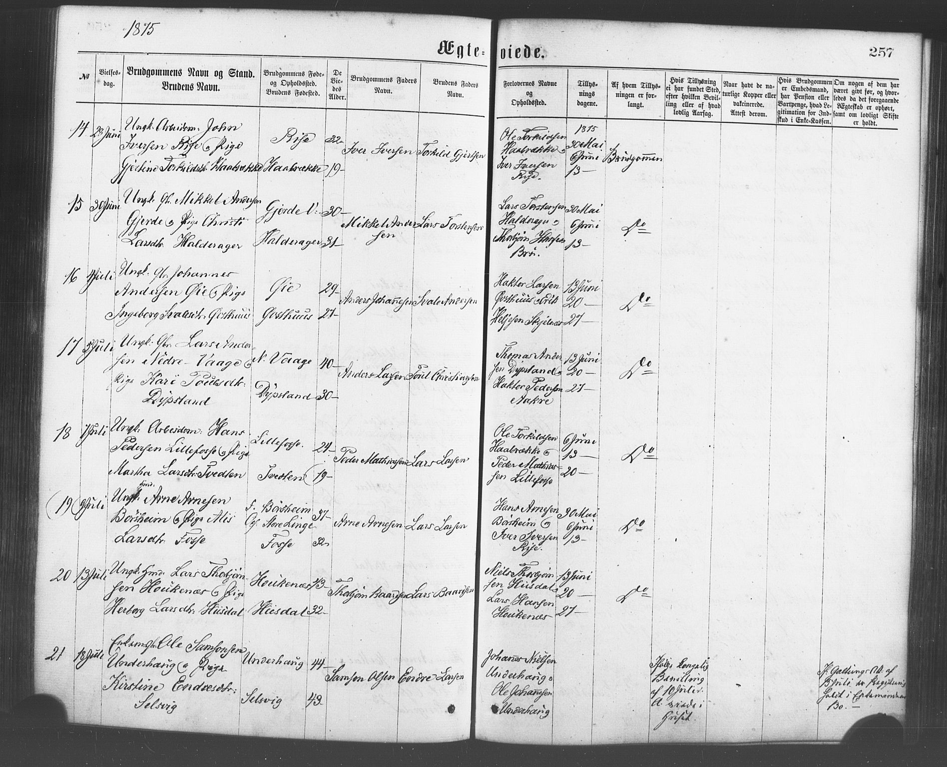 Strandebarm sokneprestembete, AV/SAB-A-78401/H/Haa: Parish register (official) no. A 9, 1872-1886, p. 257