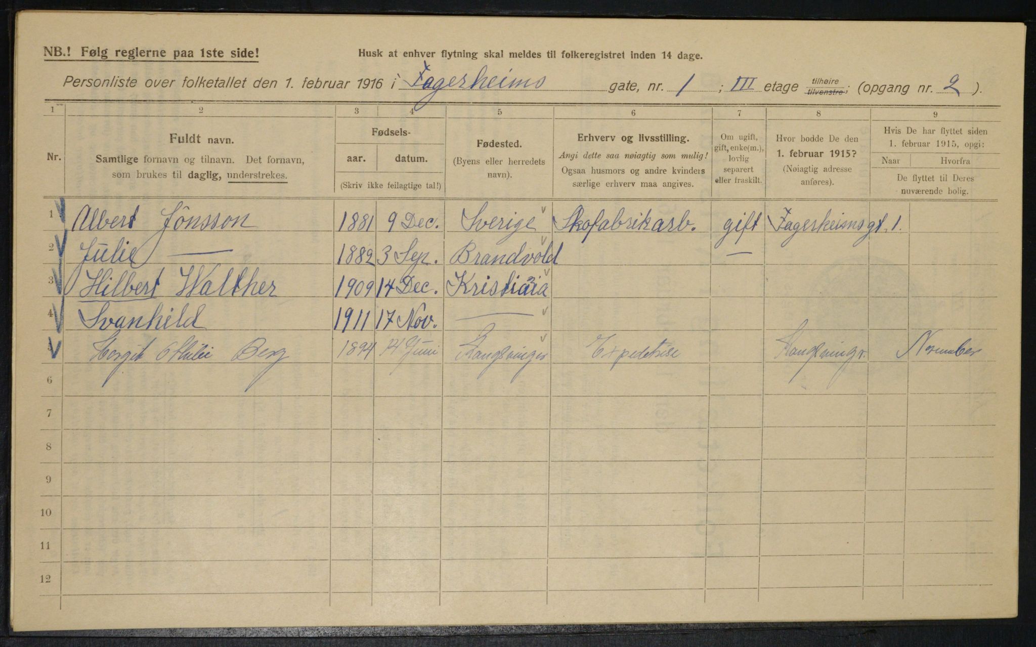 OBA, Municipal Census 1916 for Kristiania, 1916, p. 23457