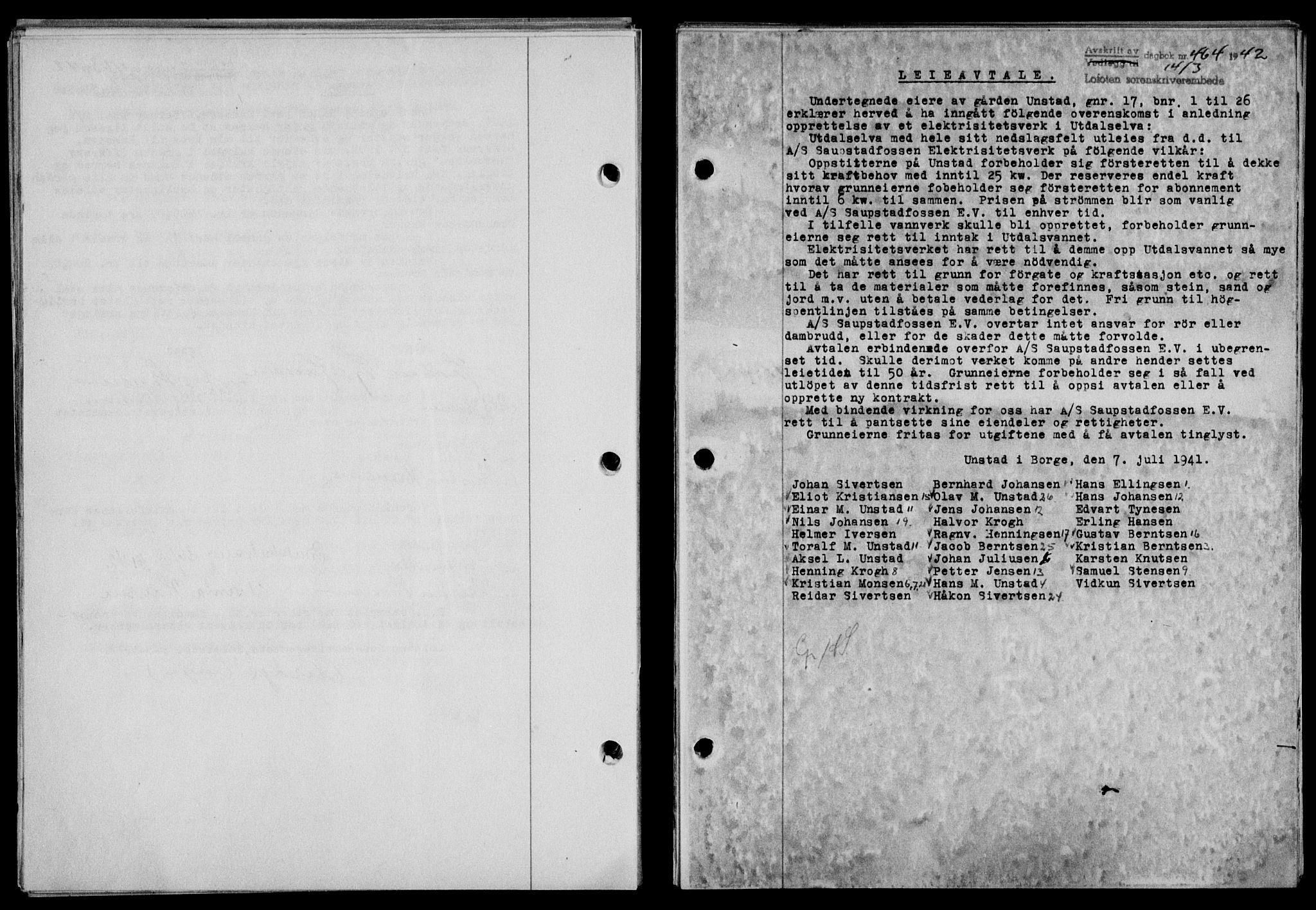 Lofoten sorenskriveri, SAT/A-0017/1/2/2C/L0009a: Mortgage book no. 9a, 1941-1942, Diary no: : 464/1942
