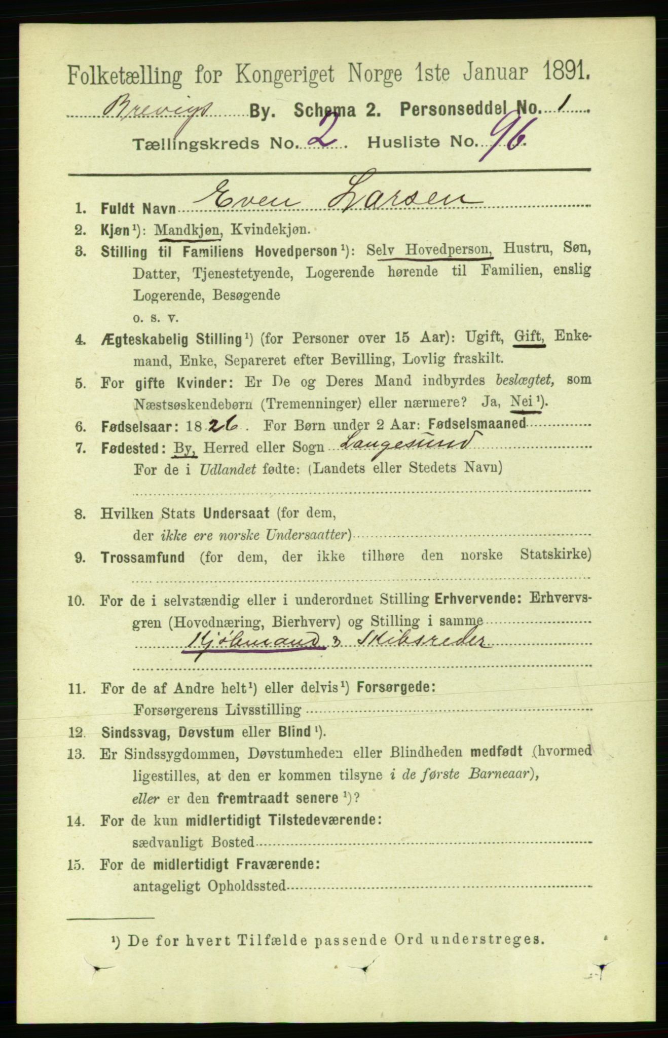 RA, 1891 census for 0804 Brevik, 1891, p. 2149