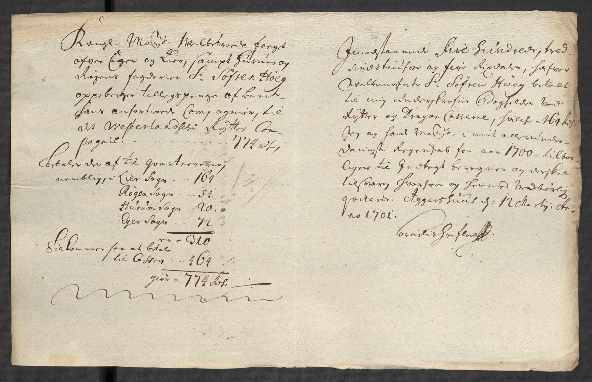 Rentekammeret inntil 1814, Reviderte regnskaper, Fogderegnskap, AV/RA-EA-4092/R30/L1697: Fogderegnskap Hurum, Røyken, Eiker og Lier, 1700-1701, p. 177