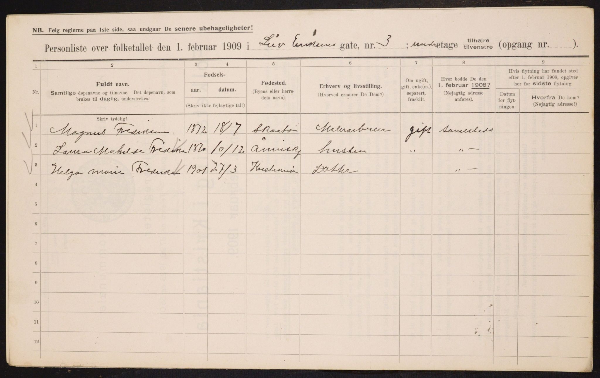 OBA, Municipal Census 1909 for Kristiania, 1909, p. 52420
