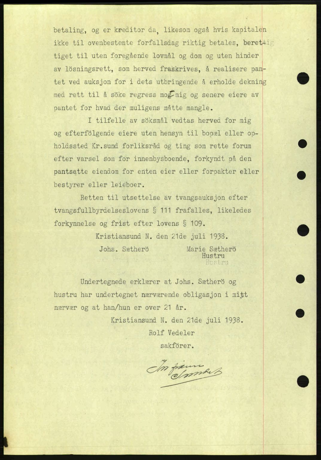 Kristiansund byfogd, SAT/A-4587/A/27: Mortgage book no. 31, 1938-1939, Diary no: : 558/1938