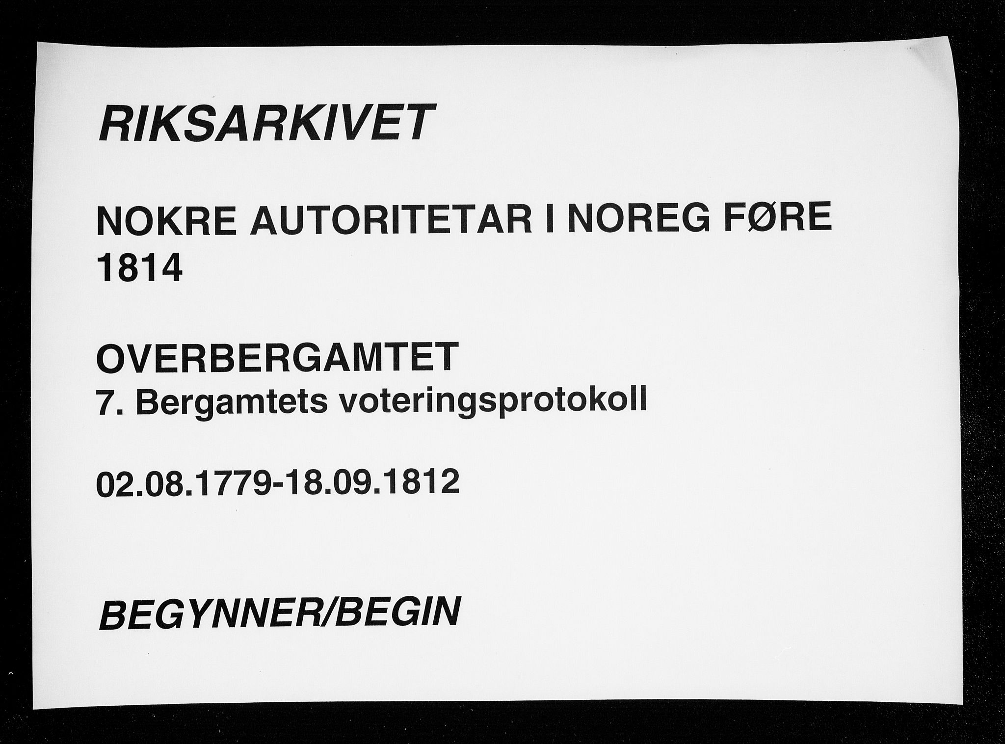 Sønnafjelske bergamt , AV/SAKO-EA-5262/G/Gb/L0001: Voteringsprotokoll, 1779-1812