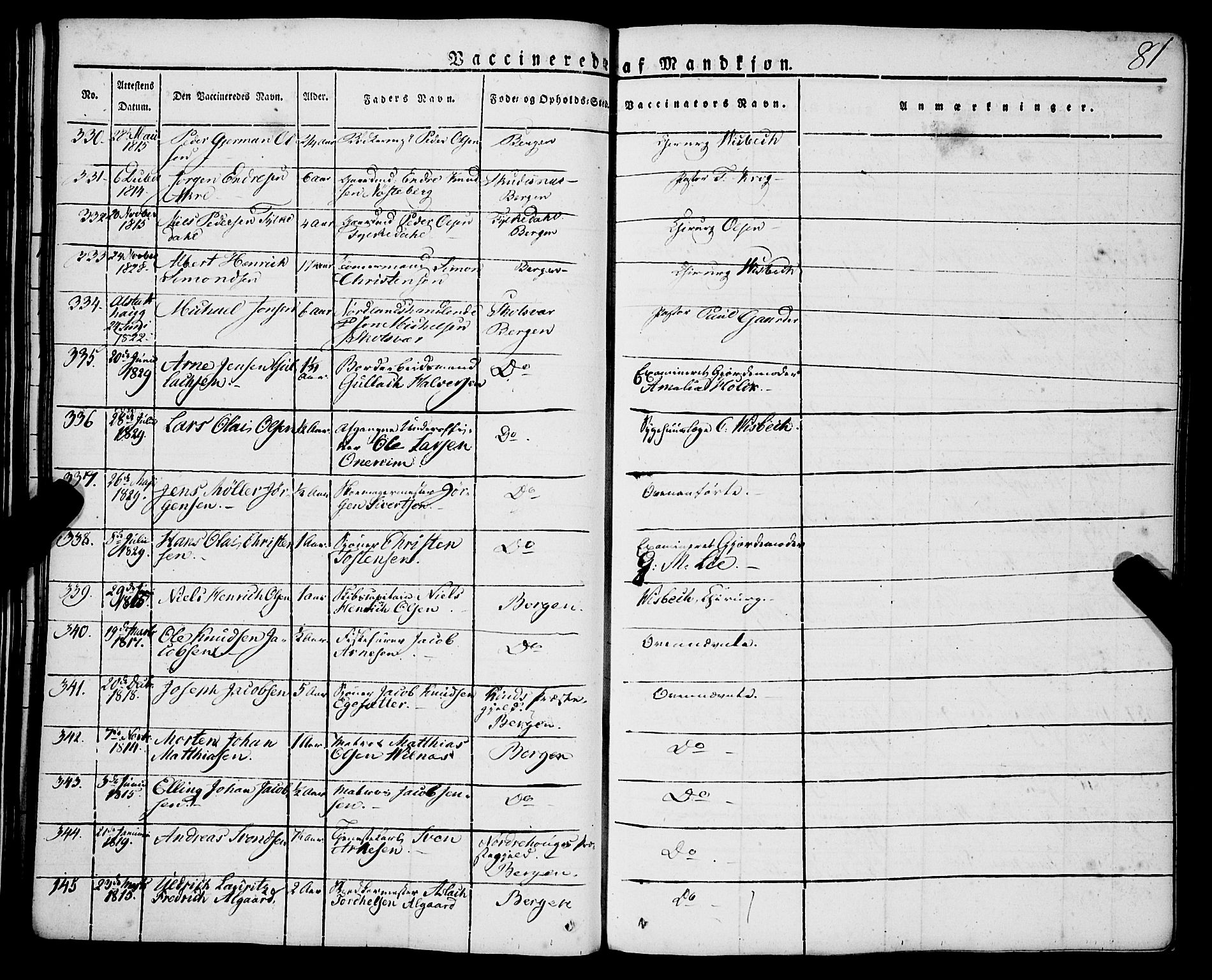 Korskirken sokneprestembete, AV/SAB-A-76101/H/Haa/L0050: Parish register (official) no. F 1, 1821-1869, p. 81