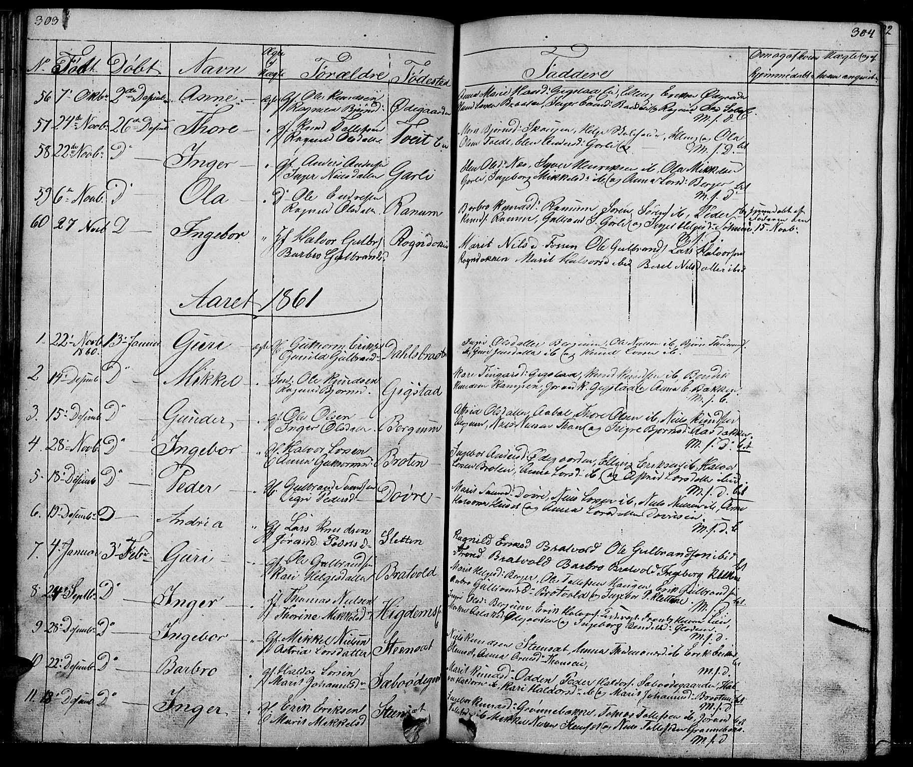 Nord-Aurdal prestekontor, SAH/PREST-132/H/Ha/Hab/L0001: Parish register (copy) no. 1, 1834-1887, p. 303-304