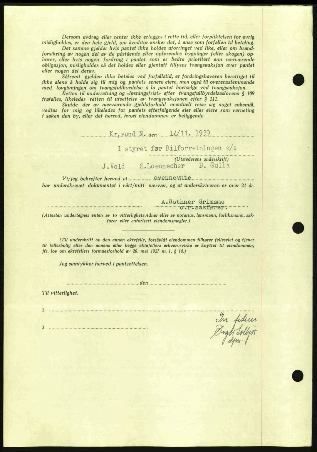 Kristiansund byfogd, AV/SAT-A-4587/A/27: Mortgage book no. 33, 1939-1941, Diary no: : 1020/1939