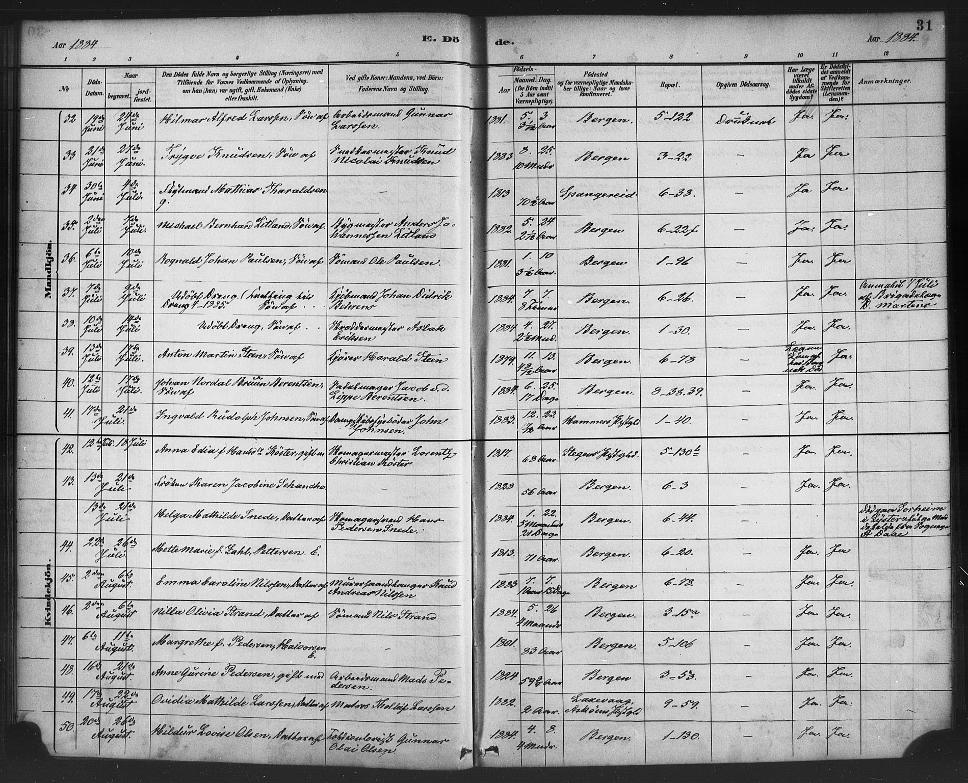 Nykirken Sokneprestembete, AV/SAB-A-77101/H/Haa/L0044: Parish register (official) no. E 4, 1882-1898, p. 31