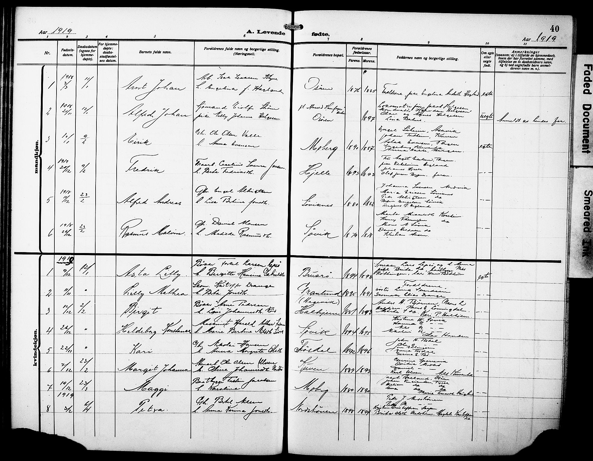 Os sokneprestembete, AV/SAB-A-99929: Parish register (copy) no. A 4, 1914-1923, p. 40