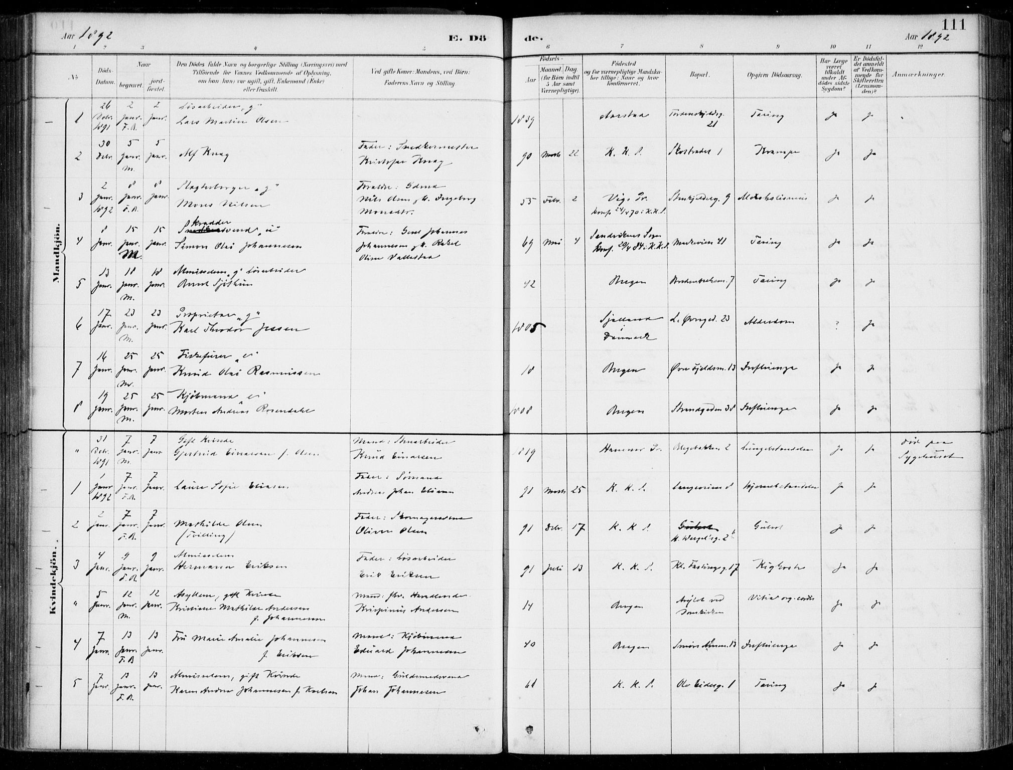 Korskirken sokneprestembete, AV/SAB-A-76101/H/Hab: Parish register (copy) no. E 4, 1884-1910, p. 111