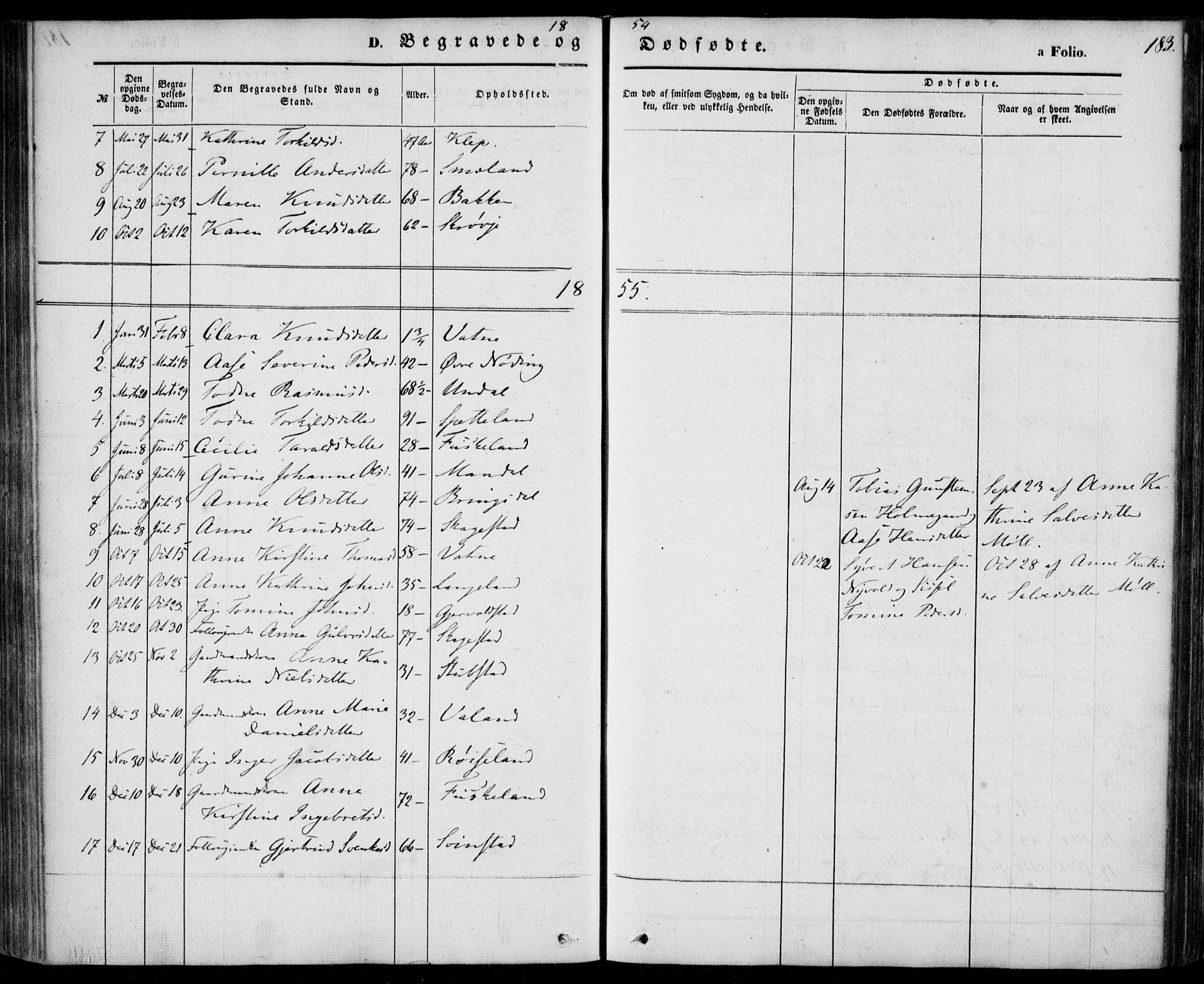 Holum sokneprestkontor, SAK/1111-0022/F/Fa/Faa/L0005: Parish register (official) no. A 5, 1850-1864, p. 183
