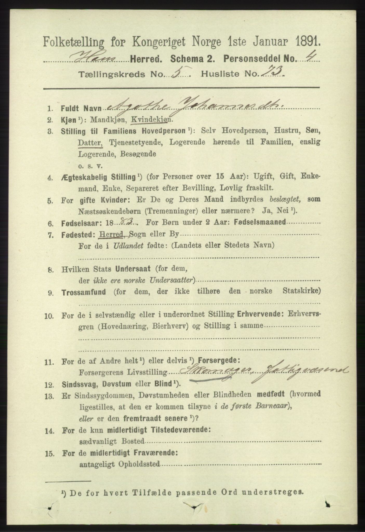 RA, 1891 census for 1250 Haus, 1891, p. 2263