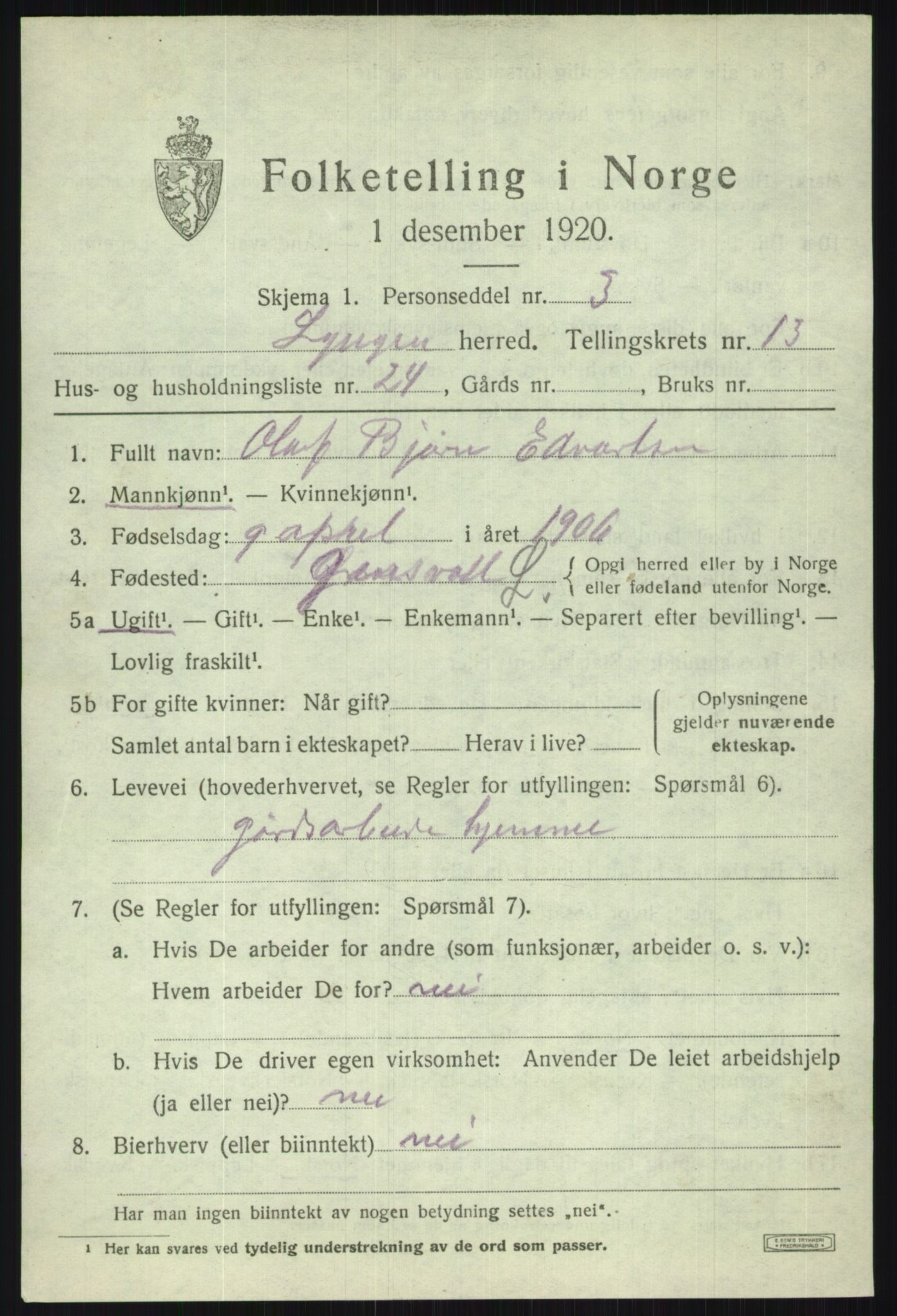 SATØ, 1920 census for Lyngen, 1920, p. 10373
