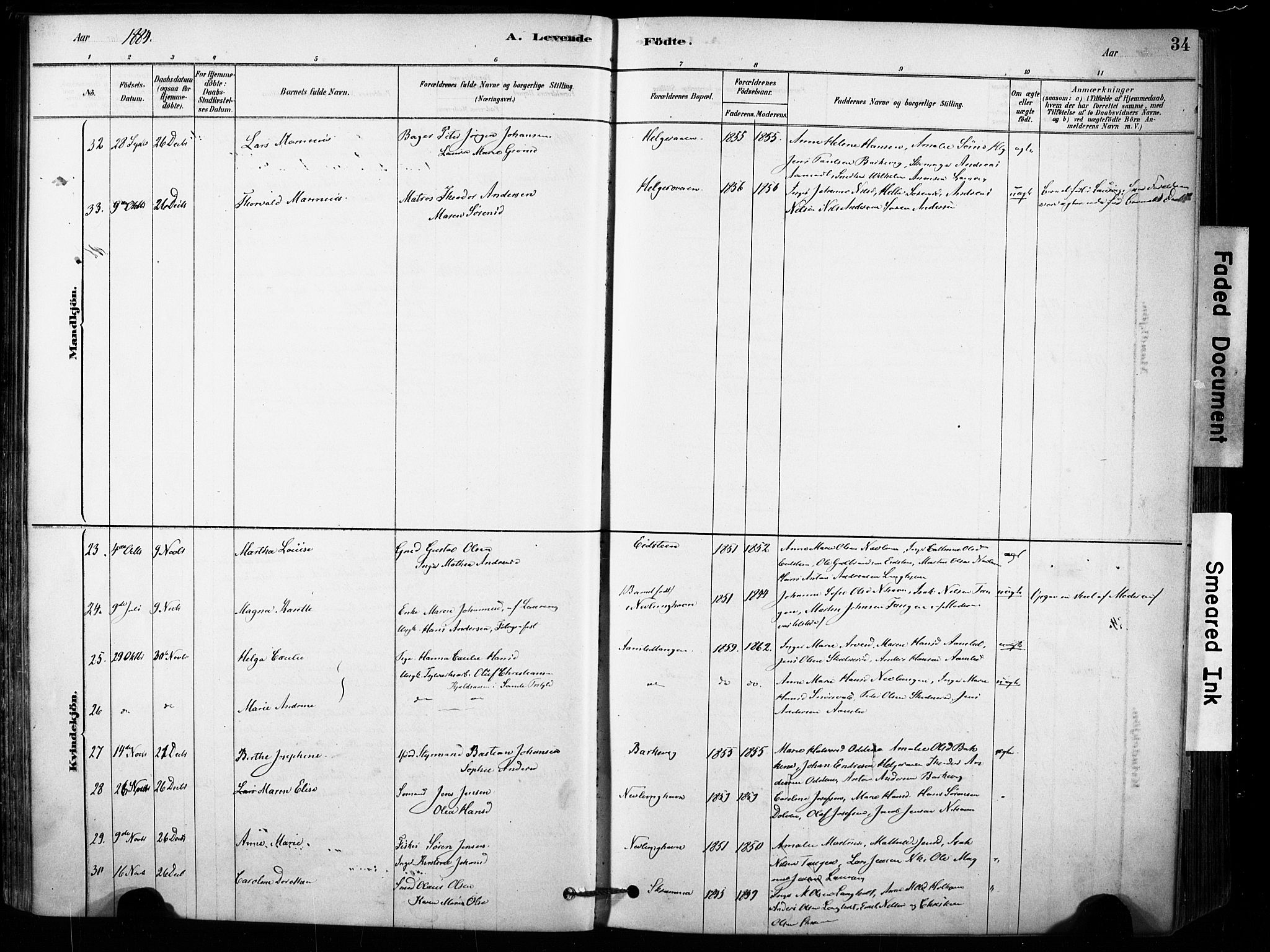 Brunlanes kirkebøker, AV/SAKO-A-342/F/Fb/L0001: Parish register (official) no. II 1, 1878-1899, p. 34