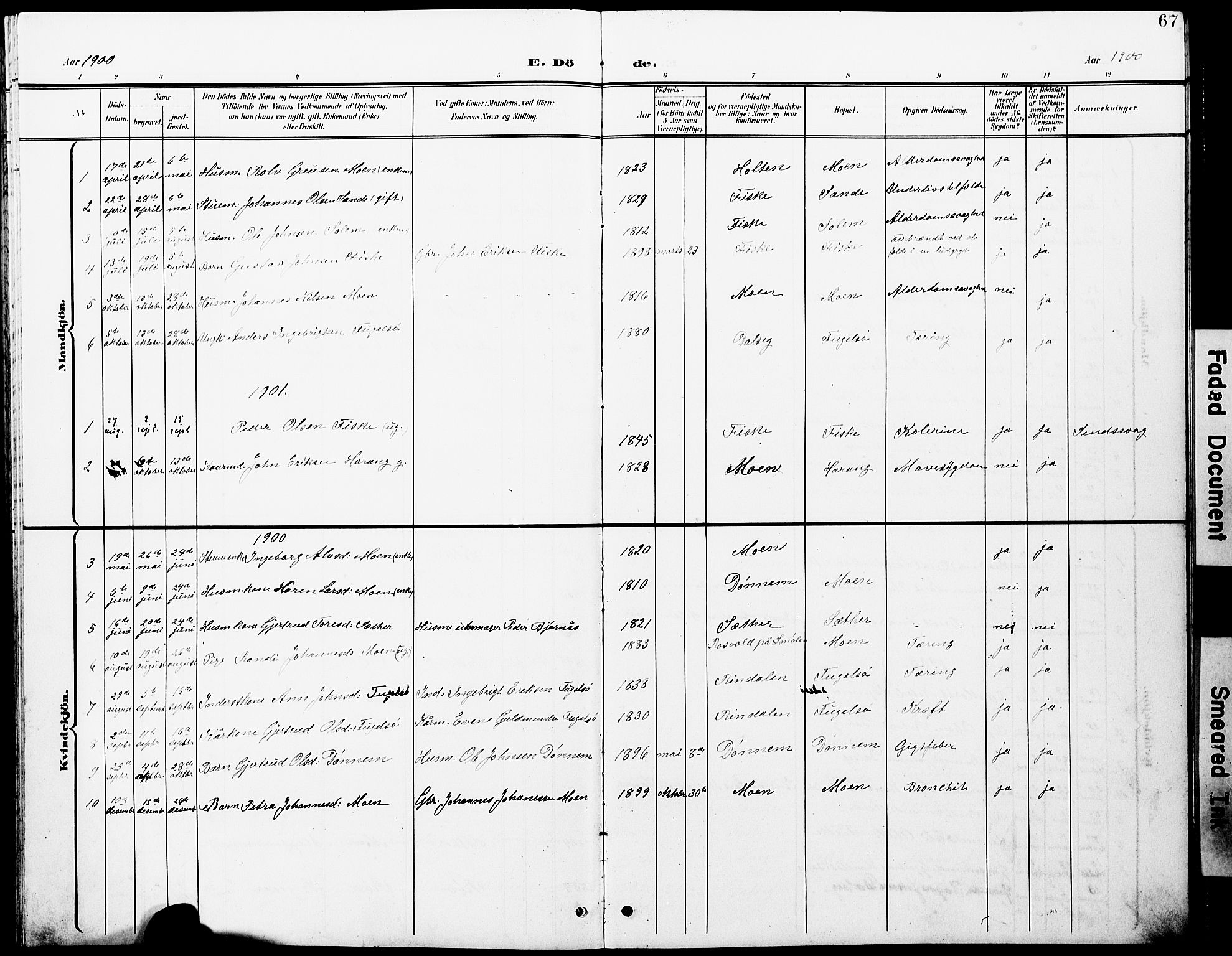 Ministerialprotokoller, klokkerbøker og fødselsregistre - Møre og Romsdal, SAT/A-1454/597/L1065: Parish register (copy) no. 597C02, 1899-1930, p. 67