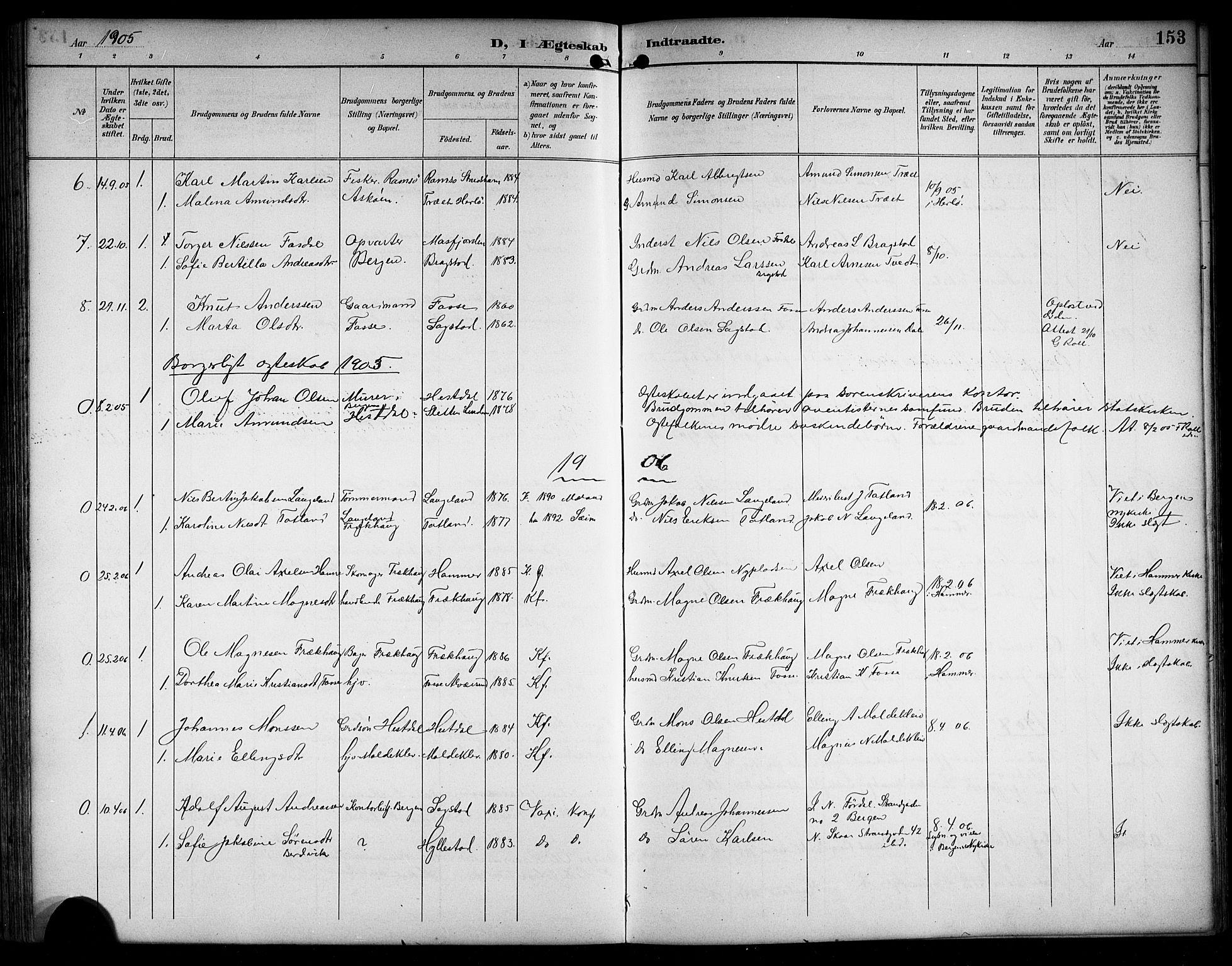 Alversund Sokneprestembete, SAB/A-73901/H/Ha/Hab: Parish register (copy) no. C 4, 1894-1924, p. 153