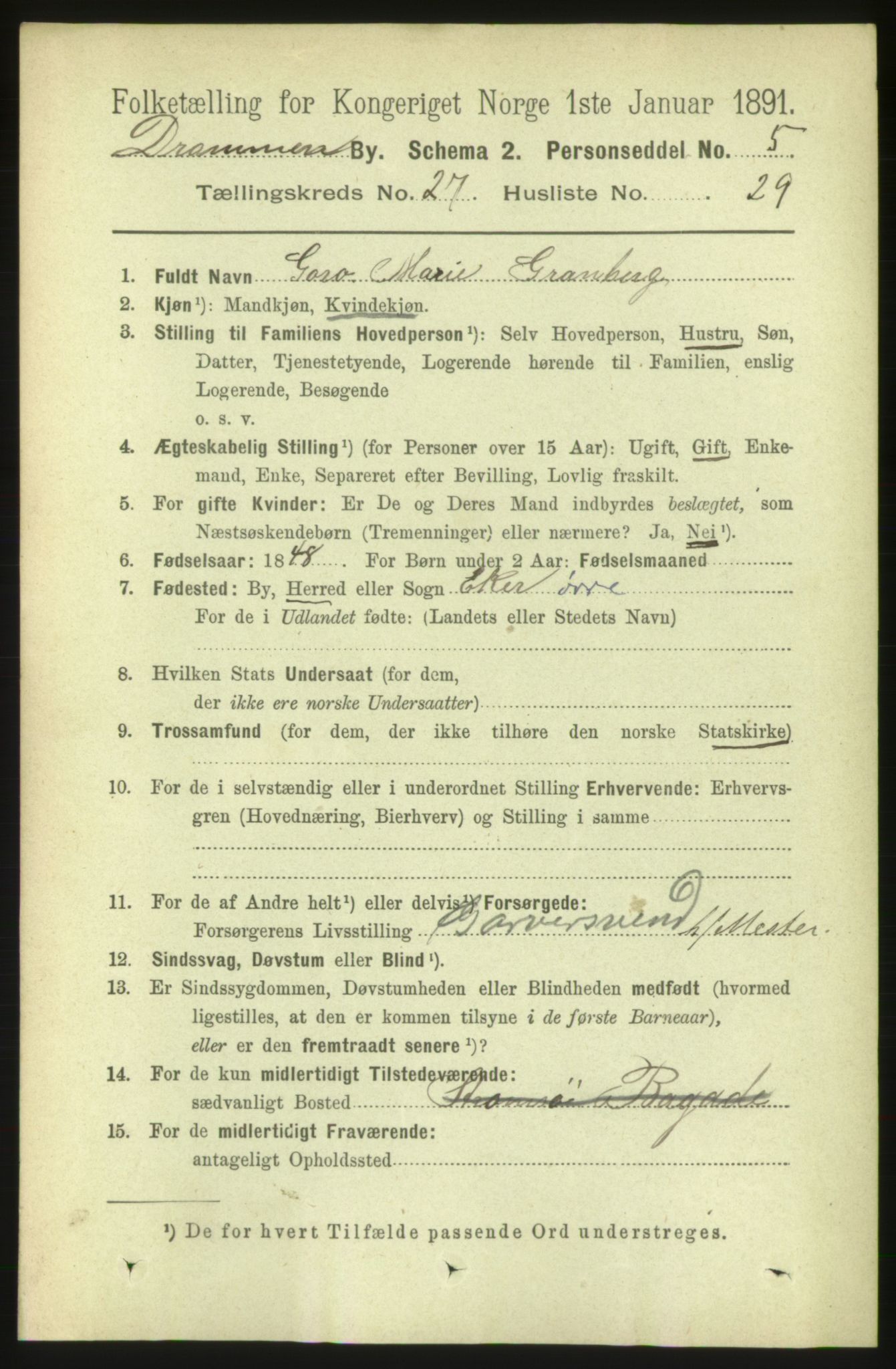 RA, 1891 census for 0602 Drammen, 1891, p. 16609