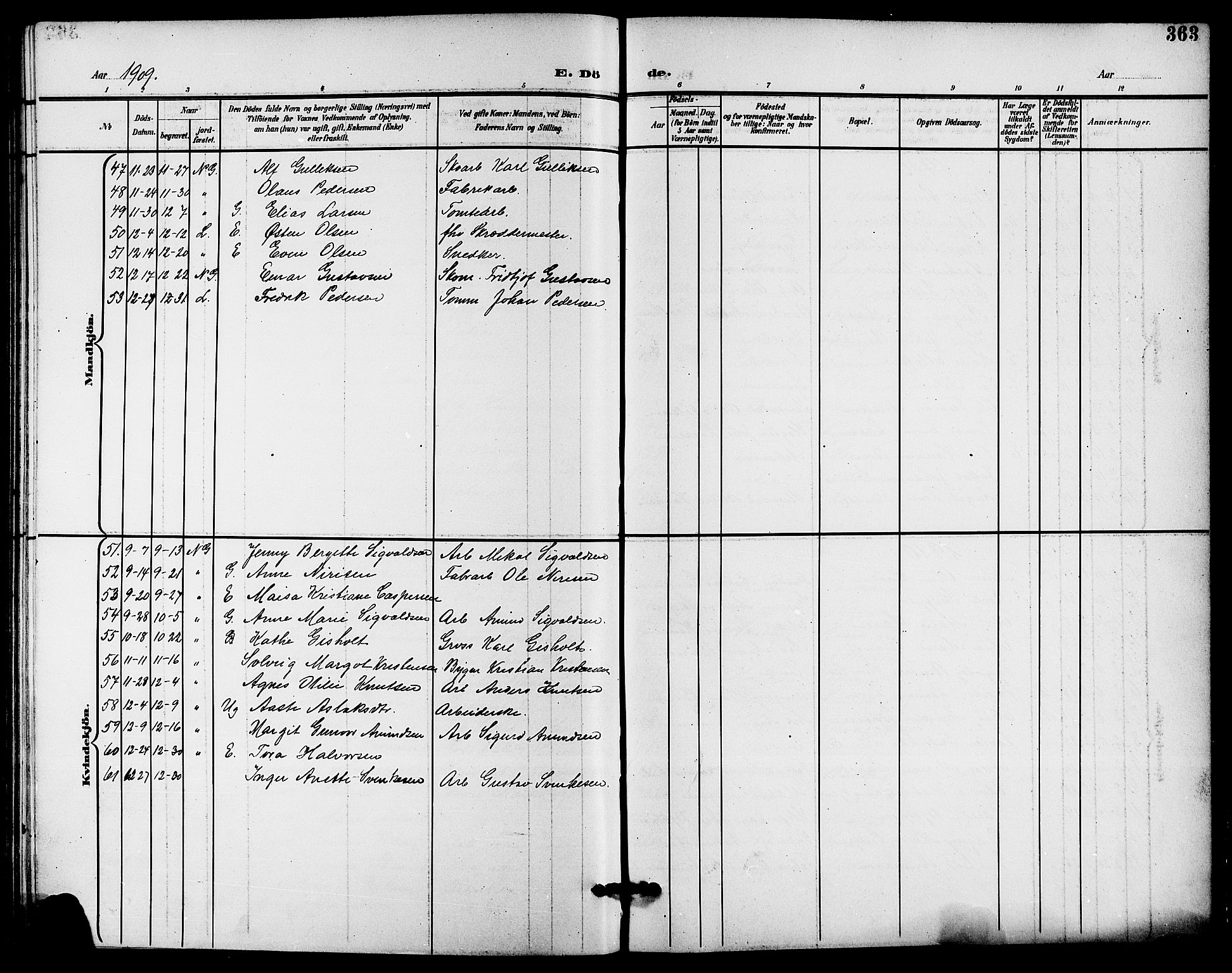 Skien kirkebøker, SAKO/A-302/G/Ga/L0008: Parish register (copy) no. 8, 1900-1910, p. 363