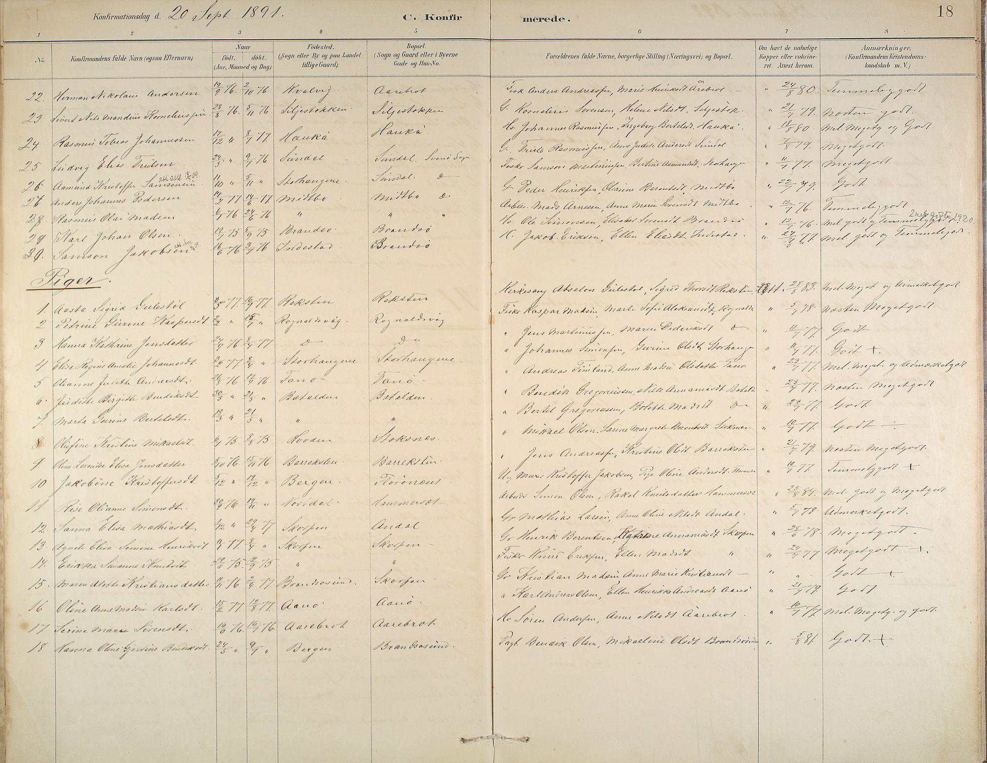 Kinn sokneprestembete, AV/SAB-A-80801/H/Haa/Haab/L0006: Parish register (official) no. B 6, 1883-1925, p. 18