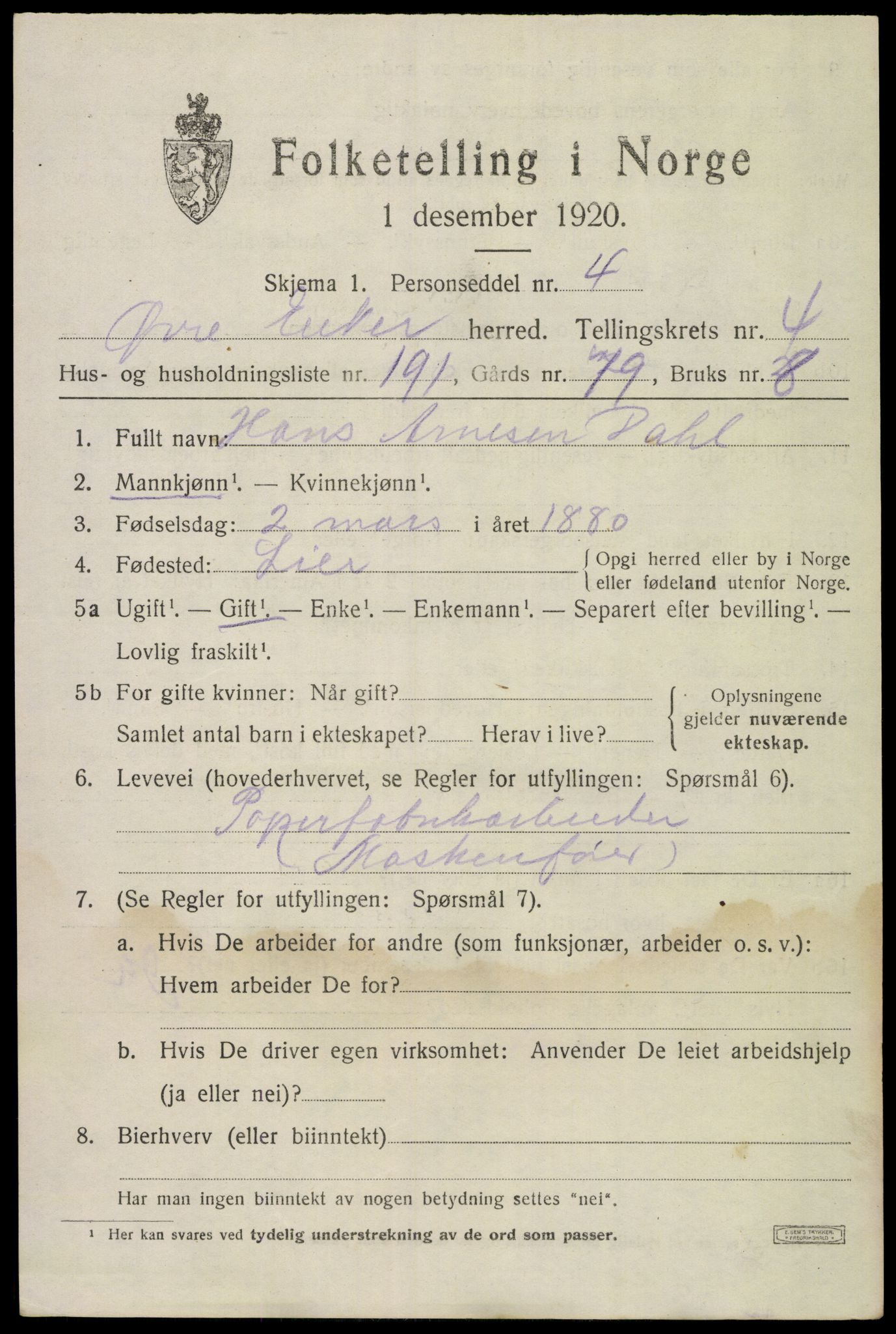 SAKO, 1920 census for Øvre Eiker, 1920, p. 12024