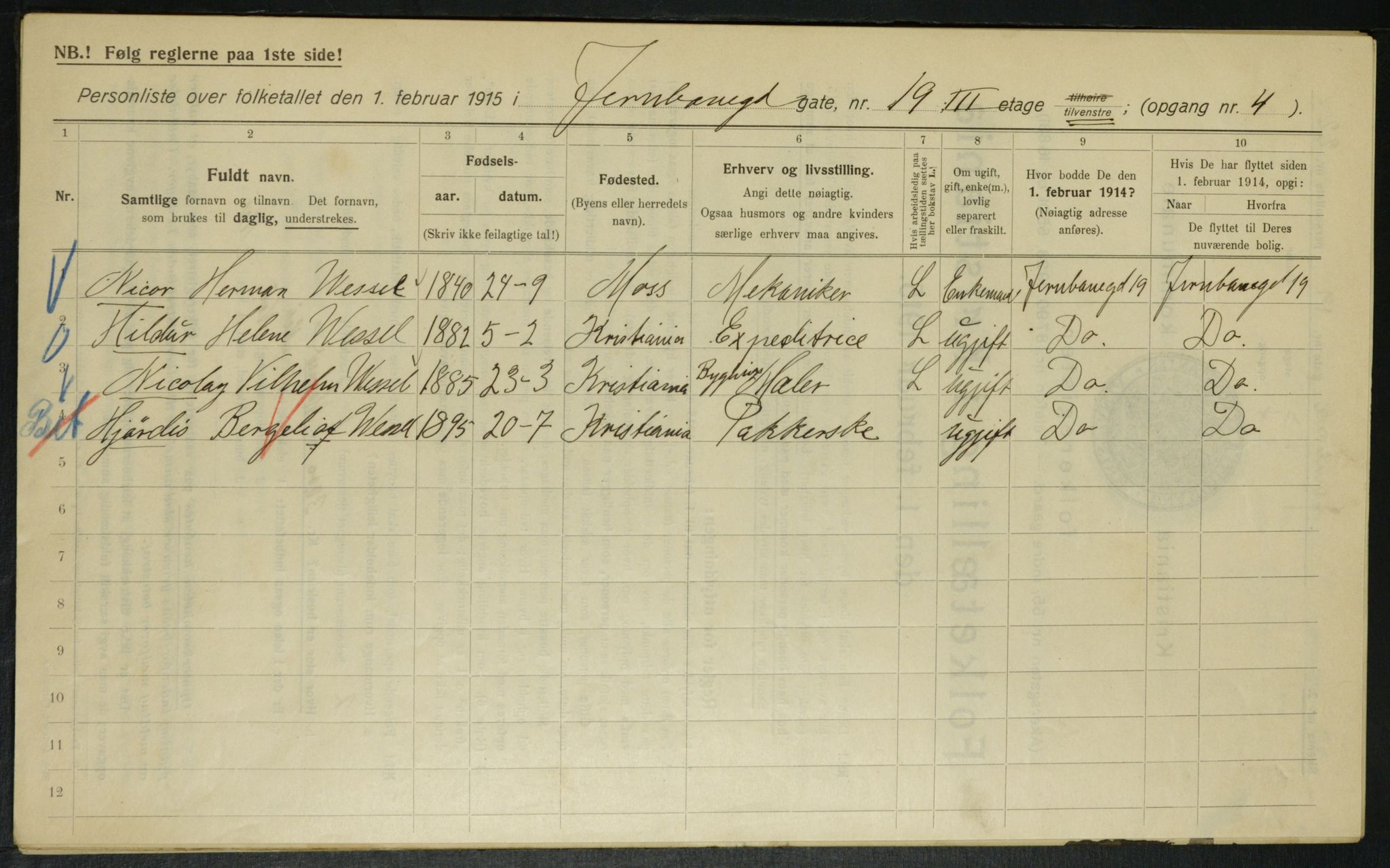 OBA, Municipal Census 1915 for Kristiania, 1915, p. 46370