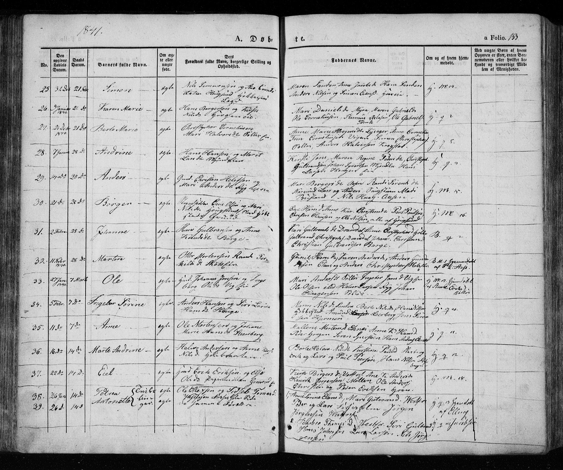 Eiker kirkebøker, SAKO/A-4/F/Fa/L0013a: Parish register (official) no. I 13A, 1832-1845, p. 153