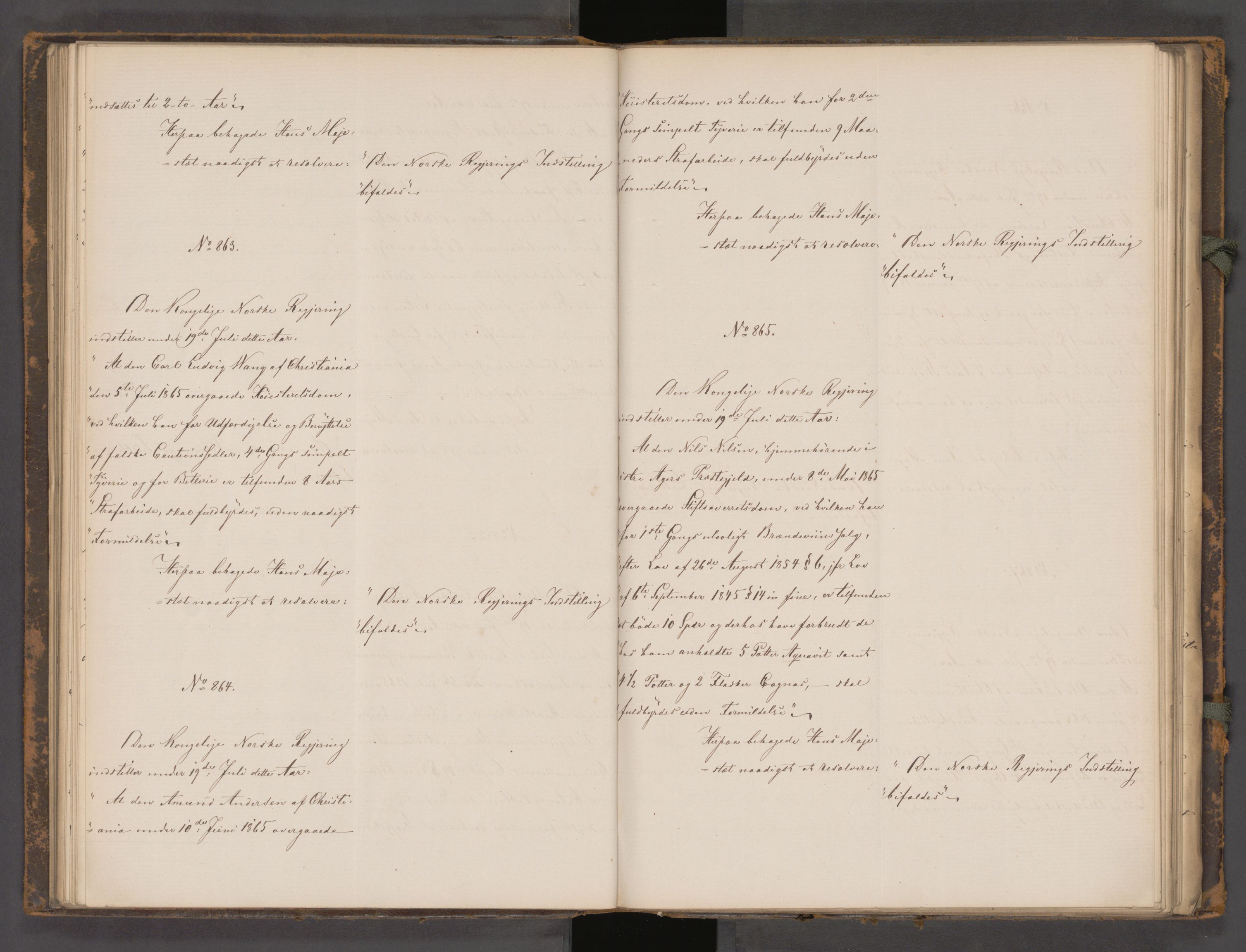 Statsrådssekretariatet, AV/RA-S-1001/A/Ab/L0104: Kgl. res. nr. 724-1001b, 2. halvår, 1865