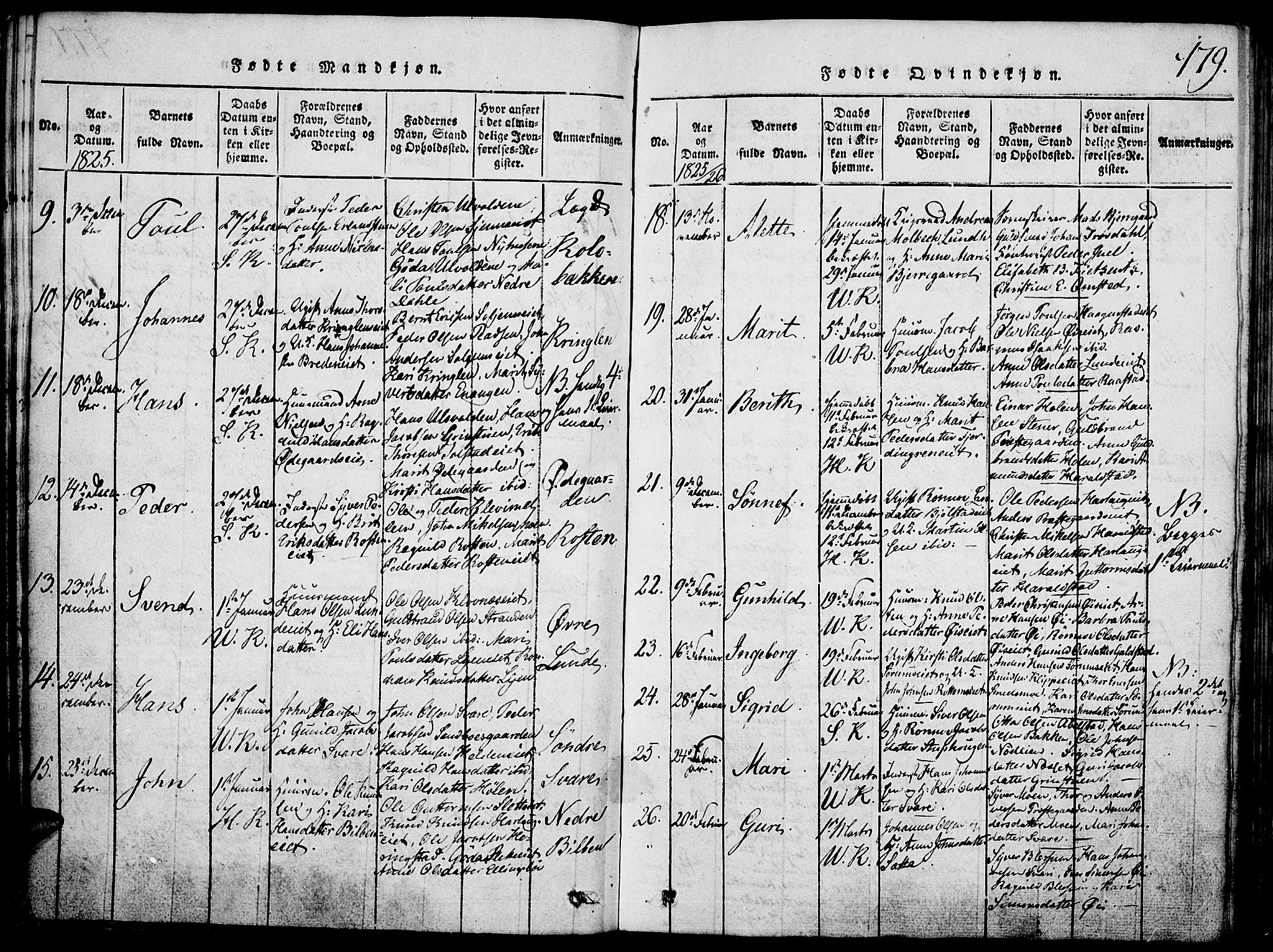 Vågå prestekontor, SAH/PREST-076/H/Ha/Hab/L0001: Parish register (copy) no. 1, 1815-1827, p. 178-179