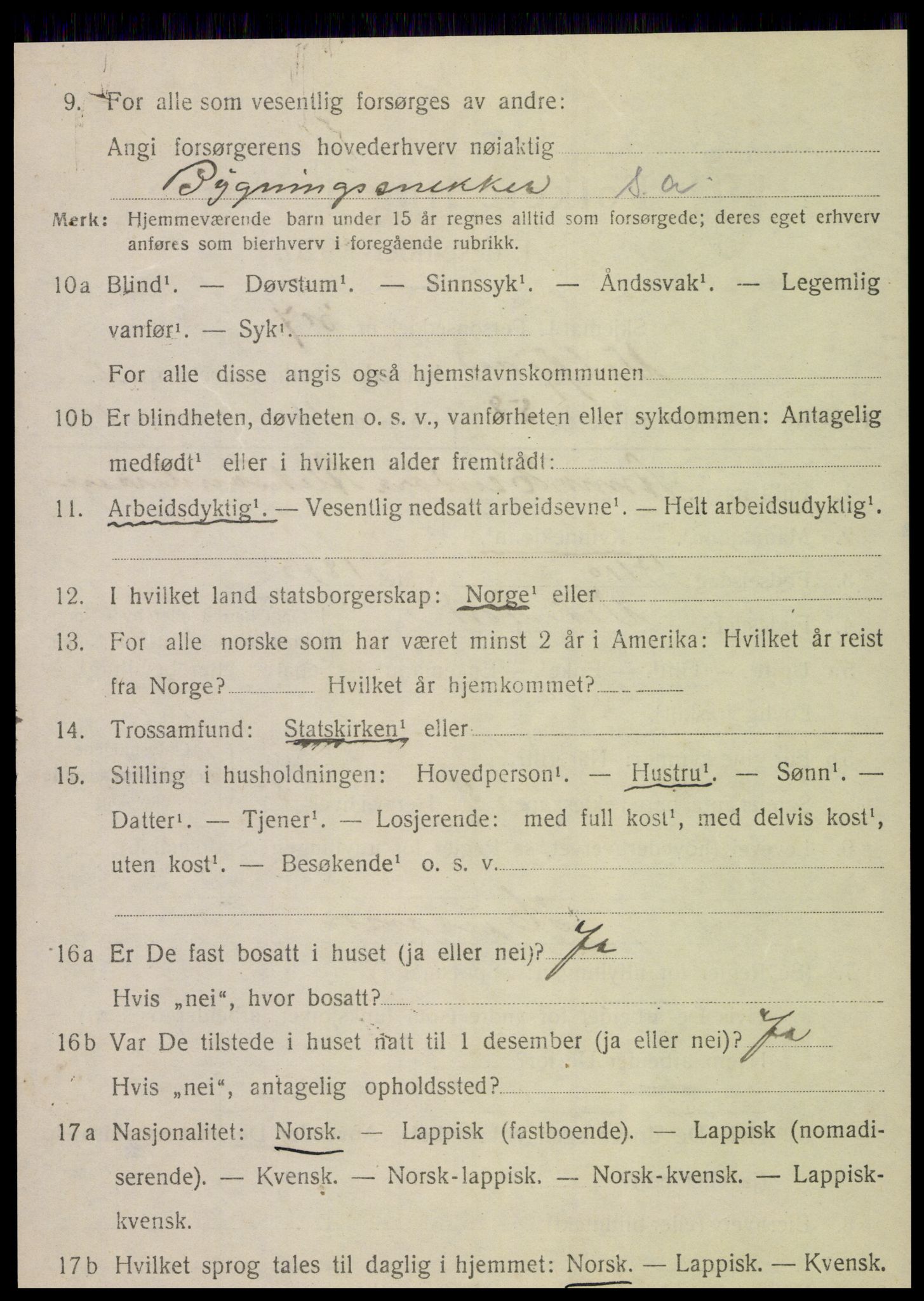 SAT, 1920 census for Velfjord, 1920, p. 1196