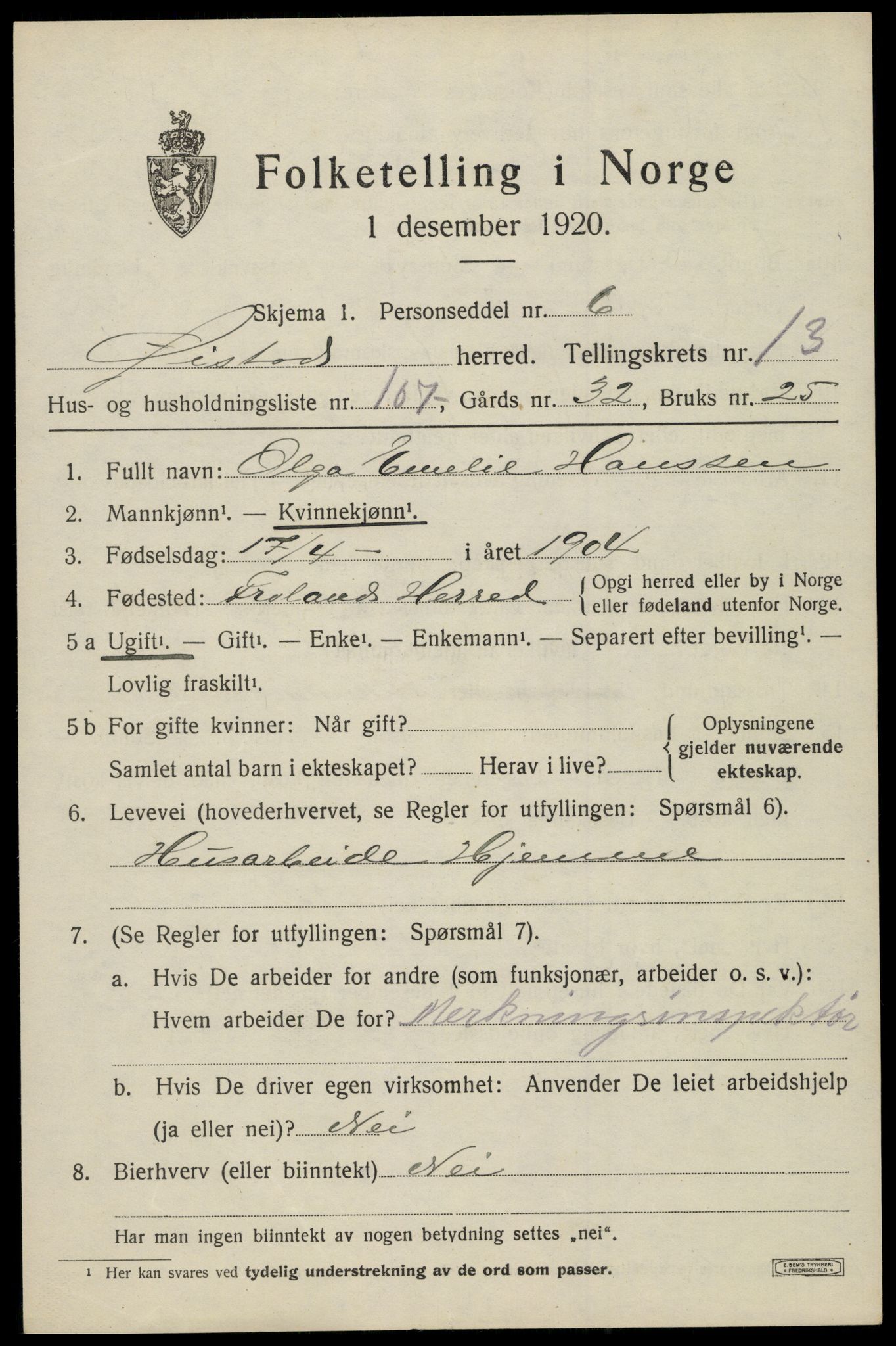 SAK, 1920 census for Øyestad, 1920, p. 9252