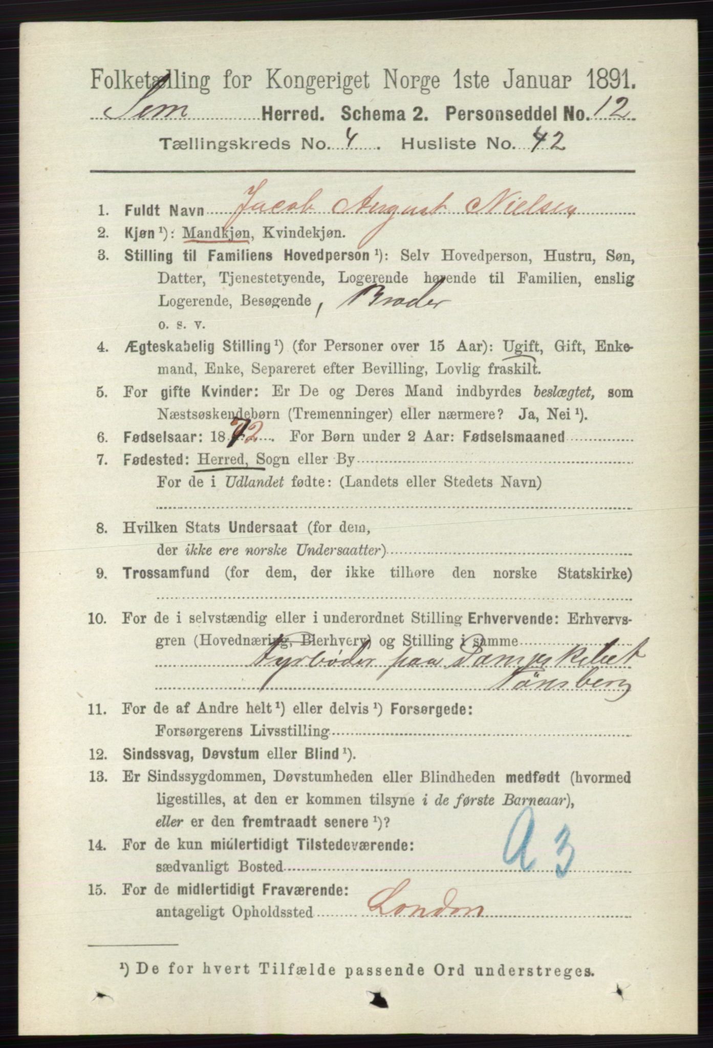 RA, 1891 census for 0721 Sem, 1891, p. 1849