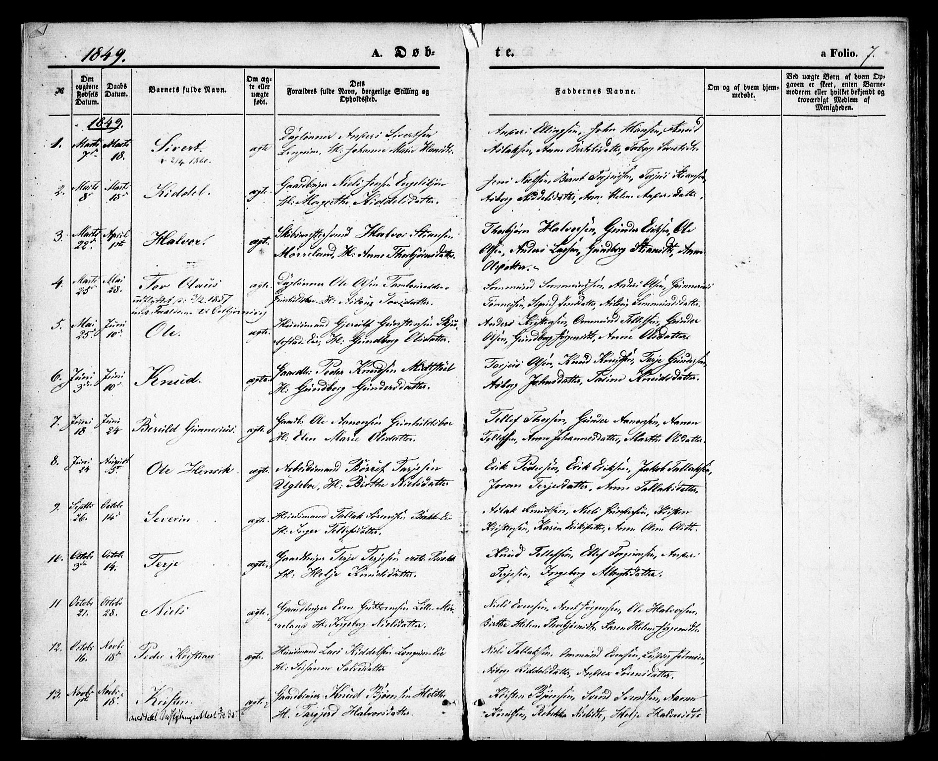 Austre Moland sokneprestkontor, SAK/1111-0001/F/Fa/Faa/L0007: Parish register (official) no. A 7, 1847-1857, p. 7