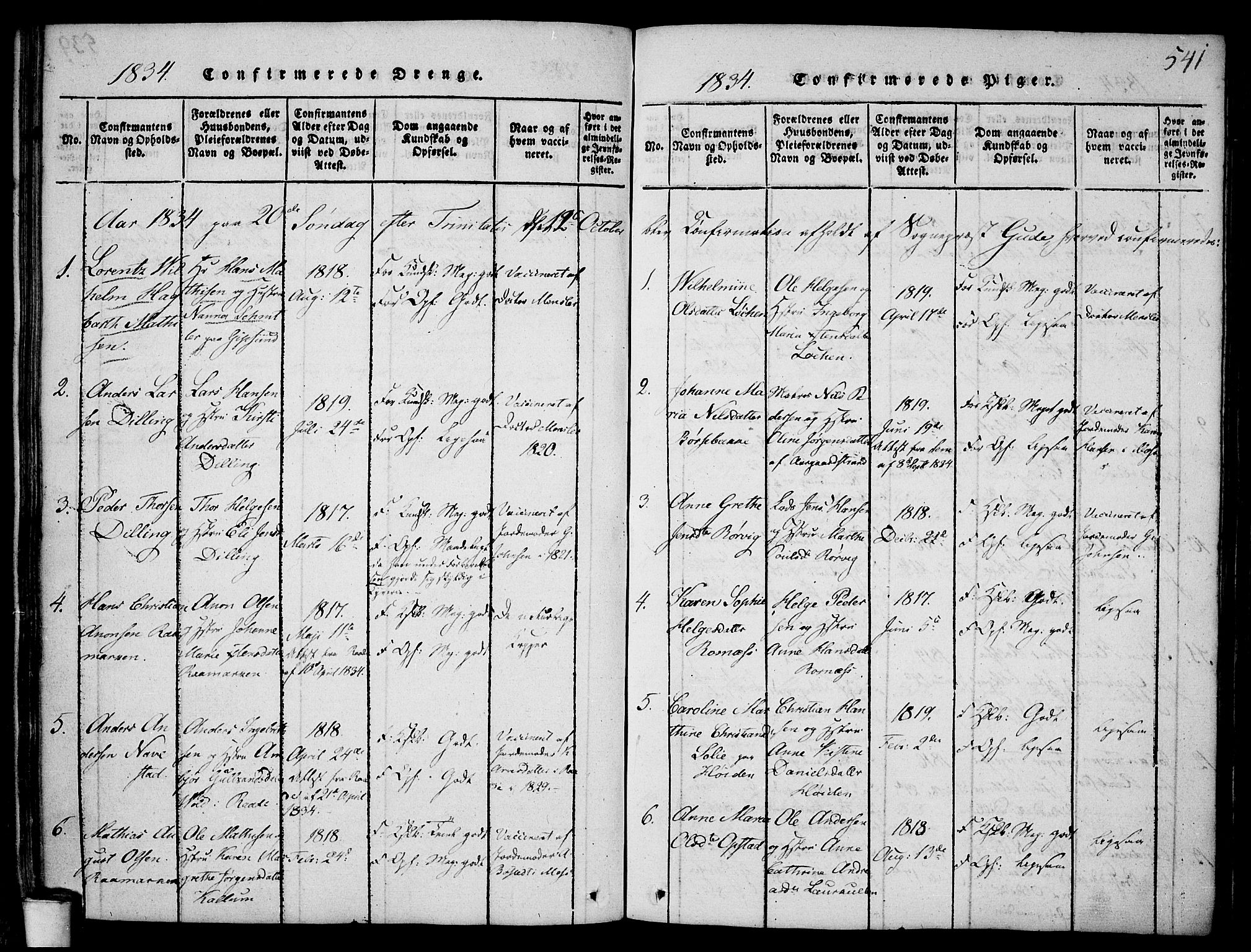 Rygge prestekontor Kirkebøker, SAO/A-10084b/F/Fa/L0003: Parish register (official) no. 3, 1814-1836, p. 540-541