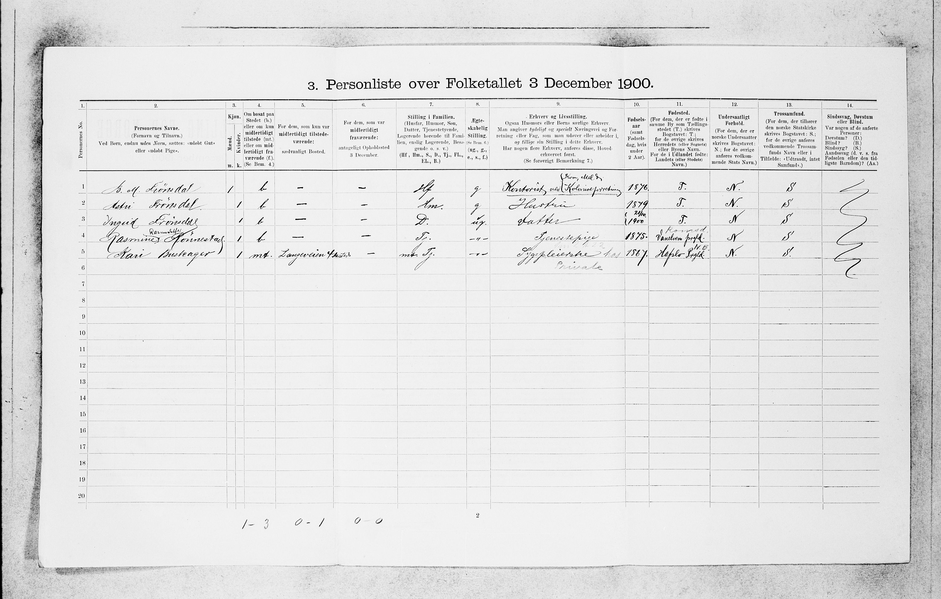 SAB, 1900 census for Bergen, 1900, p. 5467