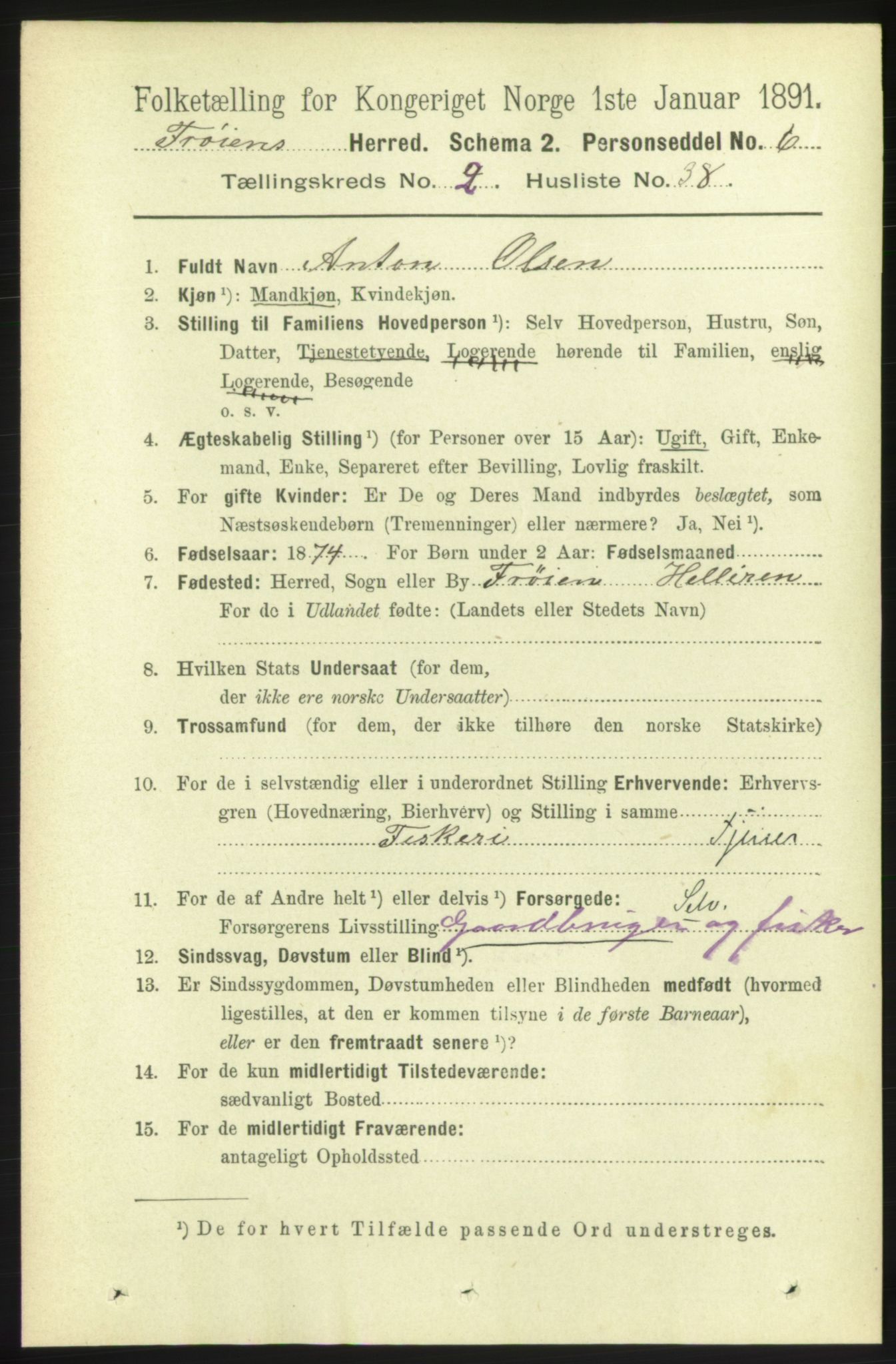 RA, 1891 census for 1619 Frøya, 1891, p. 1217