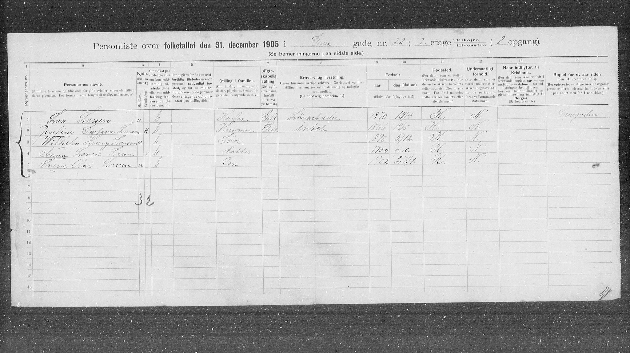 OBA, Municipal Census 1905 for Kristiania, 1905, p. 15857