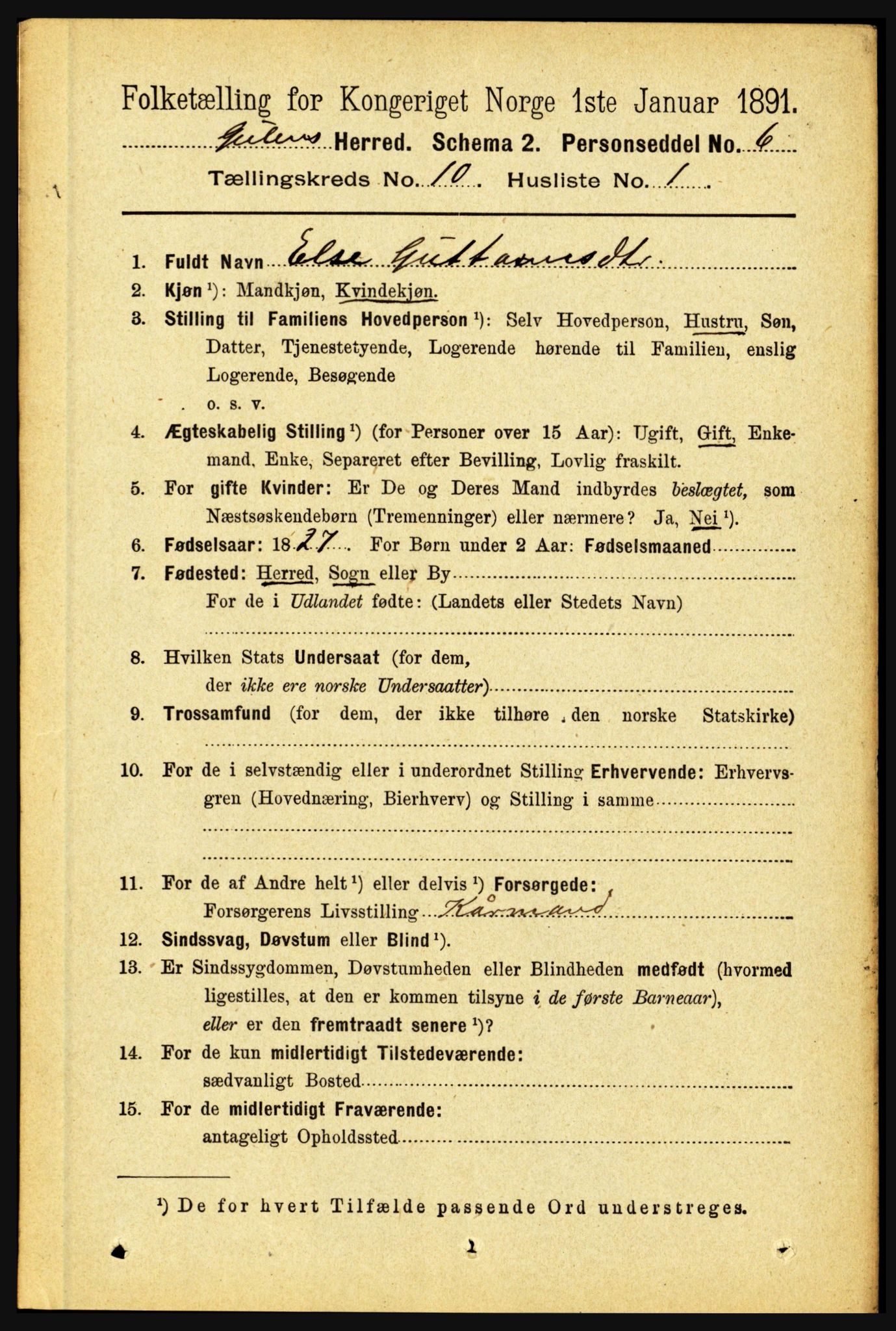 RA, 1891 census for 1411 Gulen, 1891, p. 3311