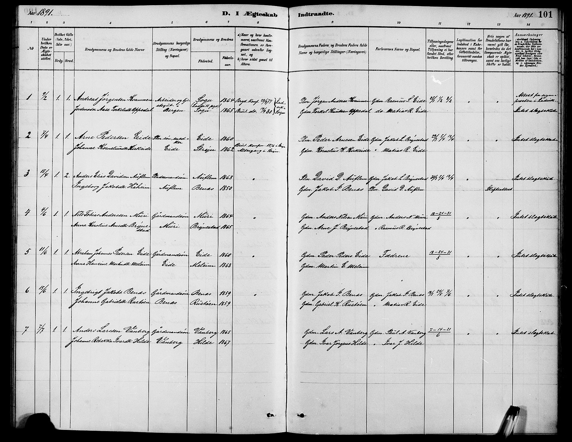 Innvik sokneprestembete, AV/SAB-A-80501: Parish register (copy) no. B 3, 1886-1897, p. 101
