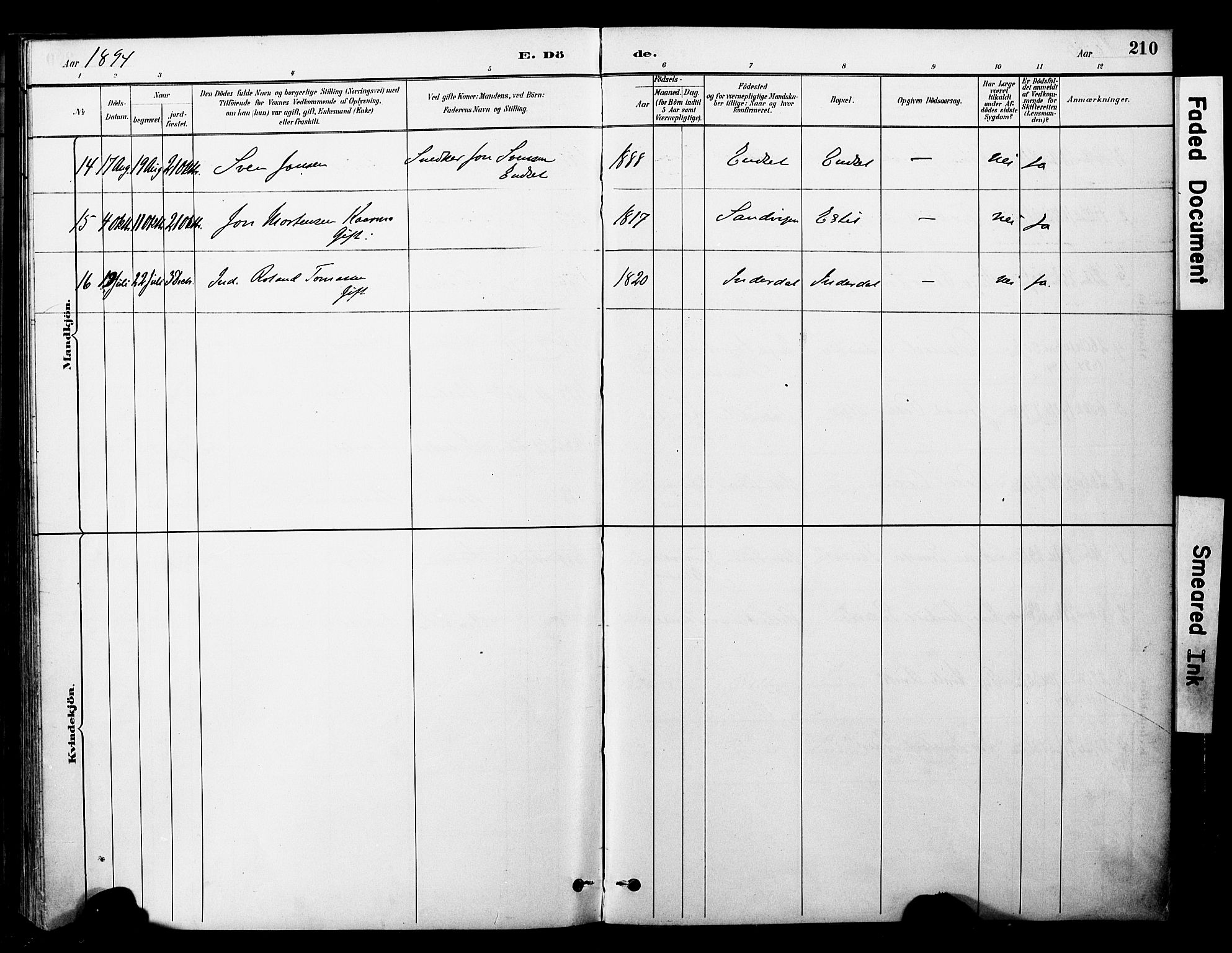 Ministerialprotokoller, klokkerbøker og fødselsregistre - Nord-Trøndelag, AV/SAT-A-1458/757/L0505: Parish register (official) no. 757A01, 1882-1904, p. 210