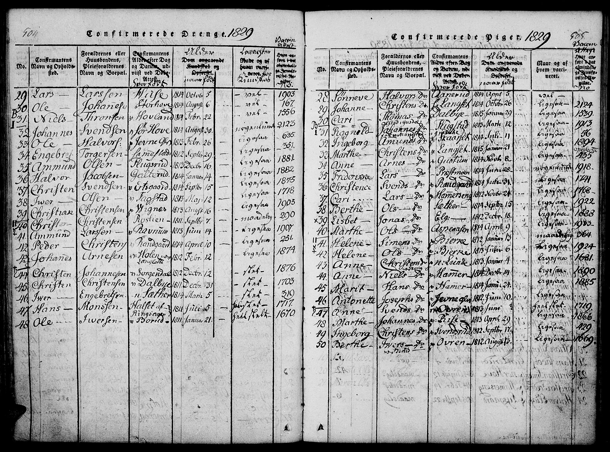 Fåberg prestekontor, SAH/PREST-086/H/Ha/Haa/L0003: Parish register (official) no. 3, 1818-1833, p. 504-505