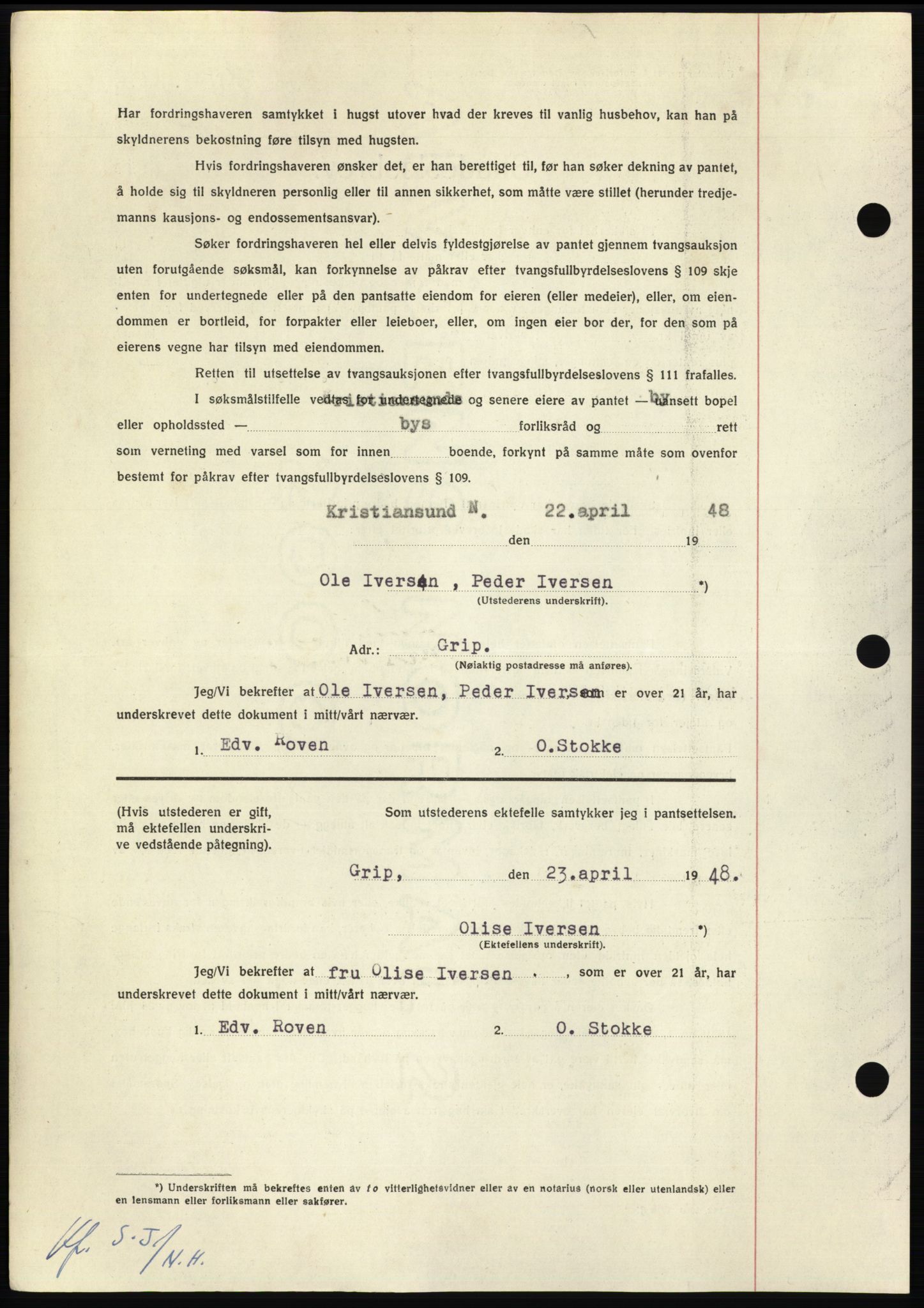 Nordmøre sorenskriveri, AV/SAT-A-4132/1/2/2Ca: Mortgage book no. B98, 1948-1948, Diary no: : 965/1948