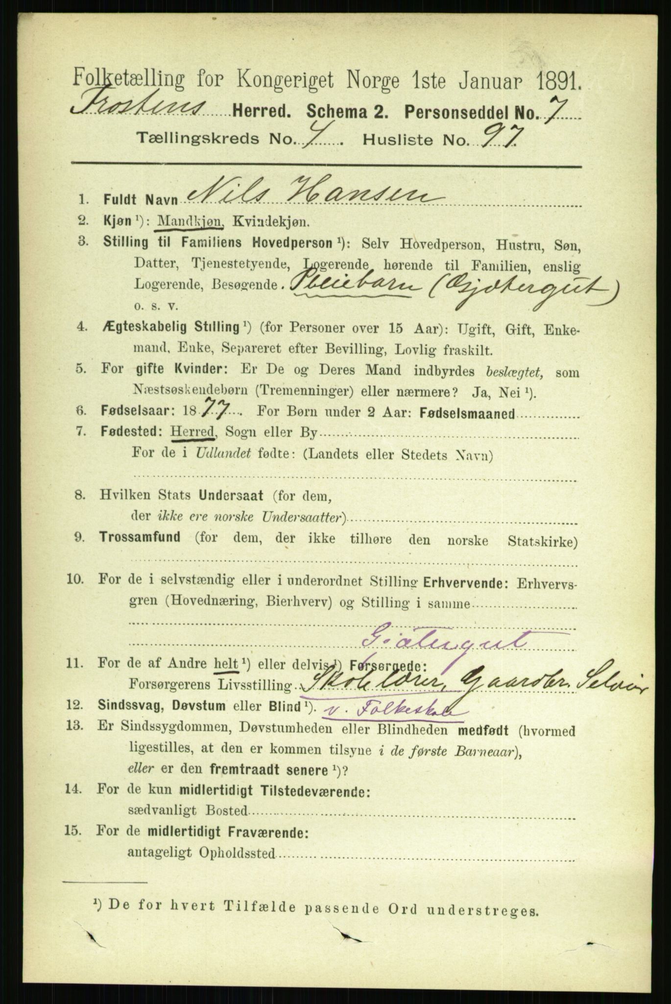 RA, 1891 census for 1717 Frosta, 1891, p. 3236