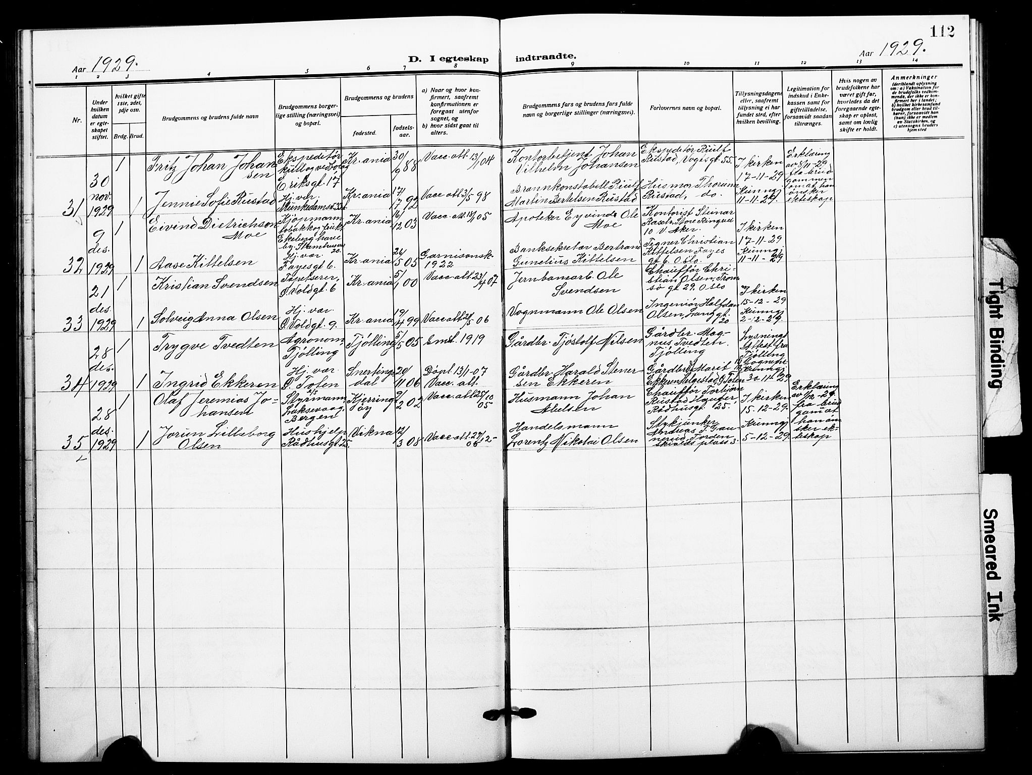 Johannes prestekontor Kirkebøker, AV/SAO-A-10852/F/Fa/L0013: Parish register (official) no. 13, 1919-1930, p. 112