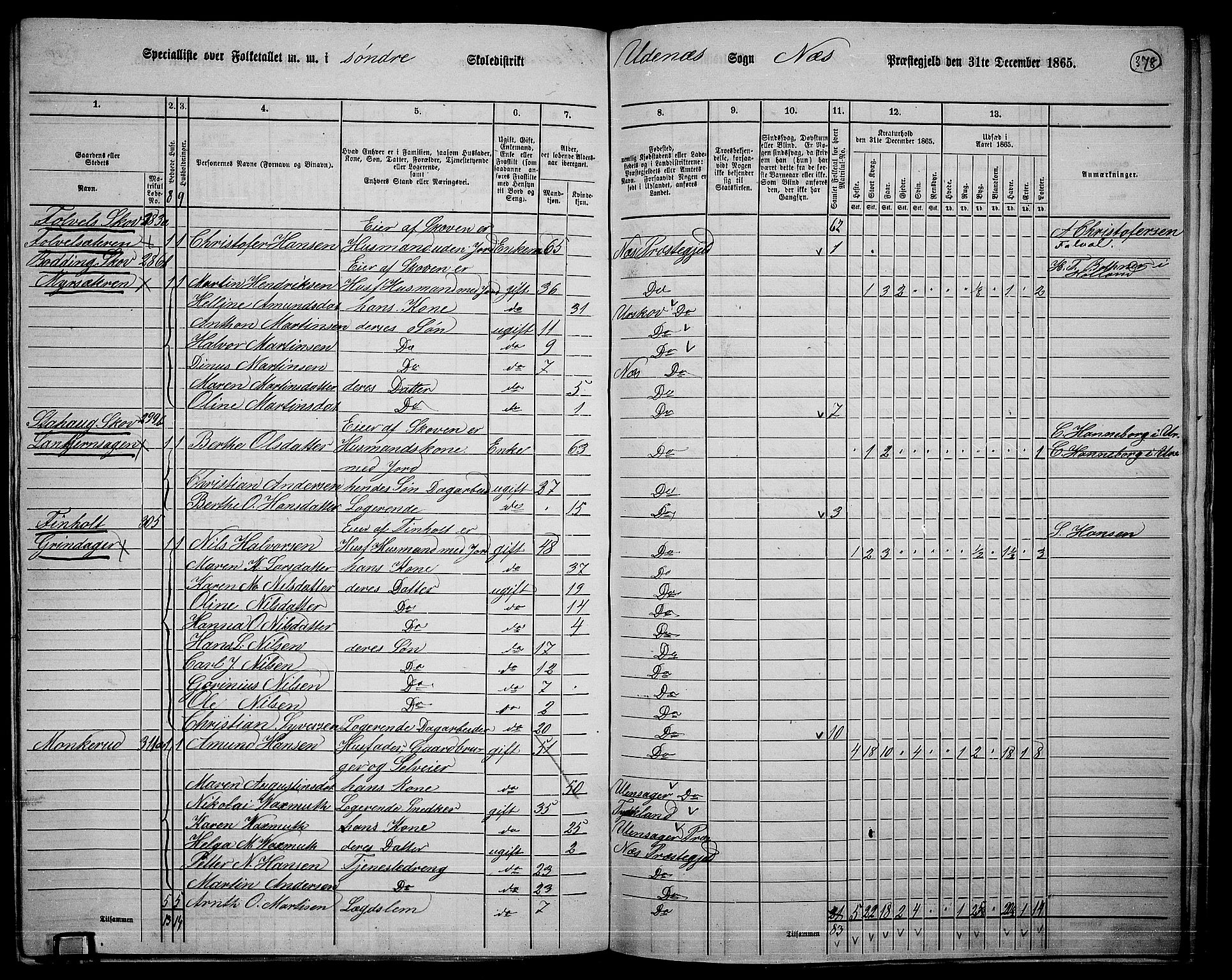 RA, 1865 census for Nes, 1865, p. 344