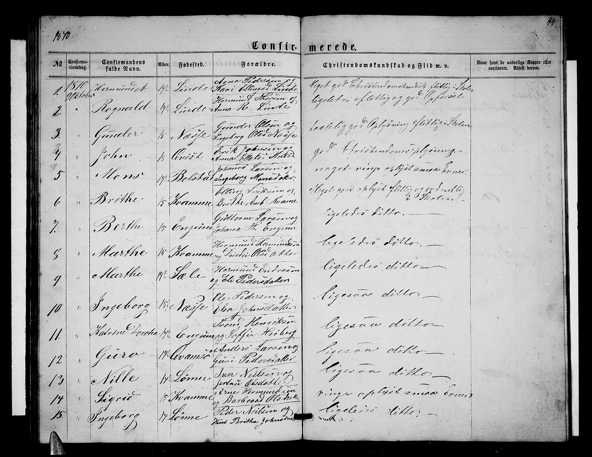 Balestrand sokneprestembete, SAB/A-79601/H/Hab/Habc/L0001: Parish register (copy) no. C 1, 1857-1877, p. 44