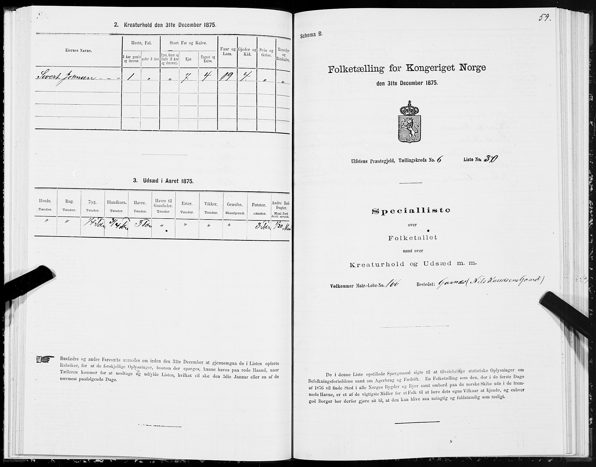 SAT, 1875 census for 1516P Ulstein, 1875, p. 3059