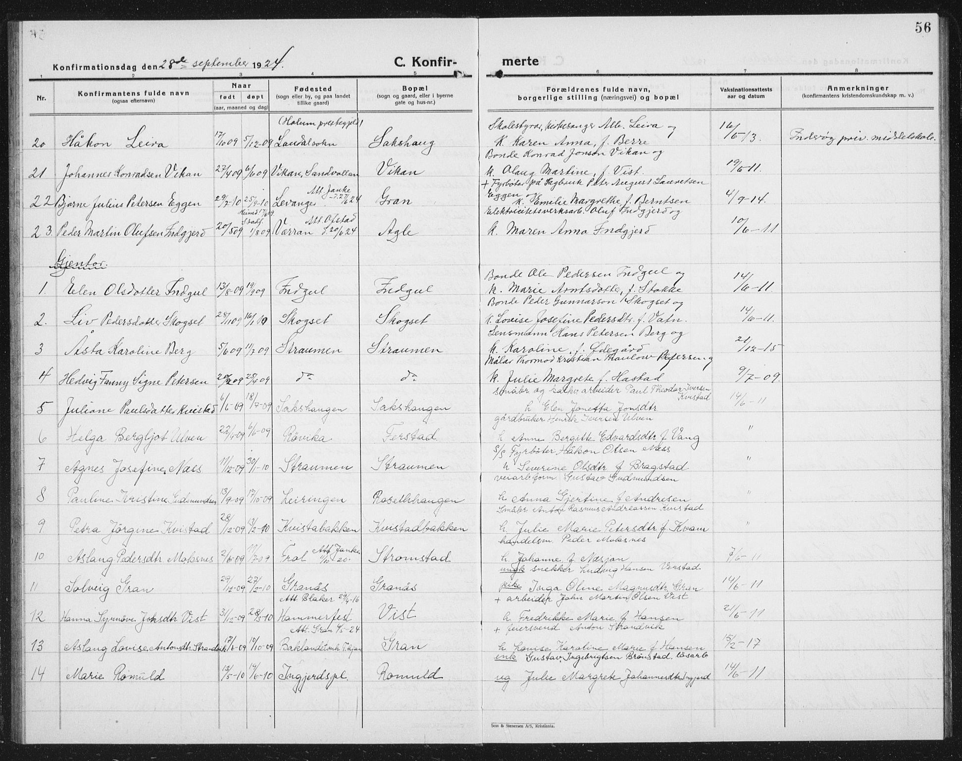 Ministerialprotokoller, klokkerbøker og fødselsregistre - Nord-Trøndelag, SAT/A-1458/730/L0303: Parish register (copy) no. 730C06, 1924-1933, p. 56