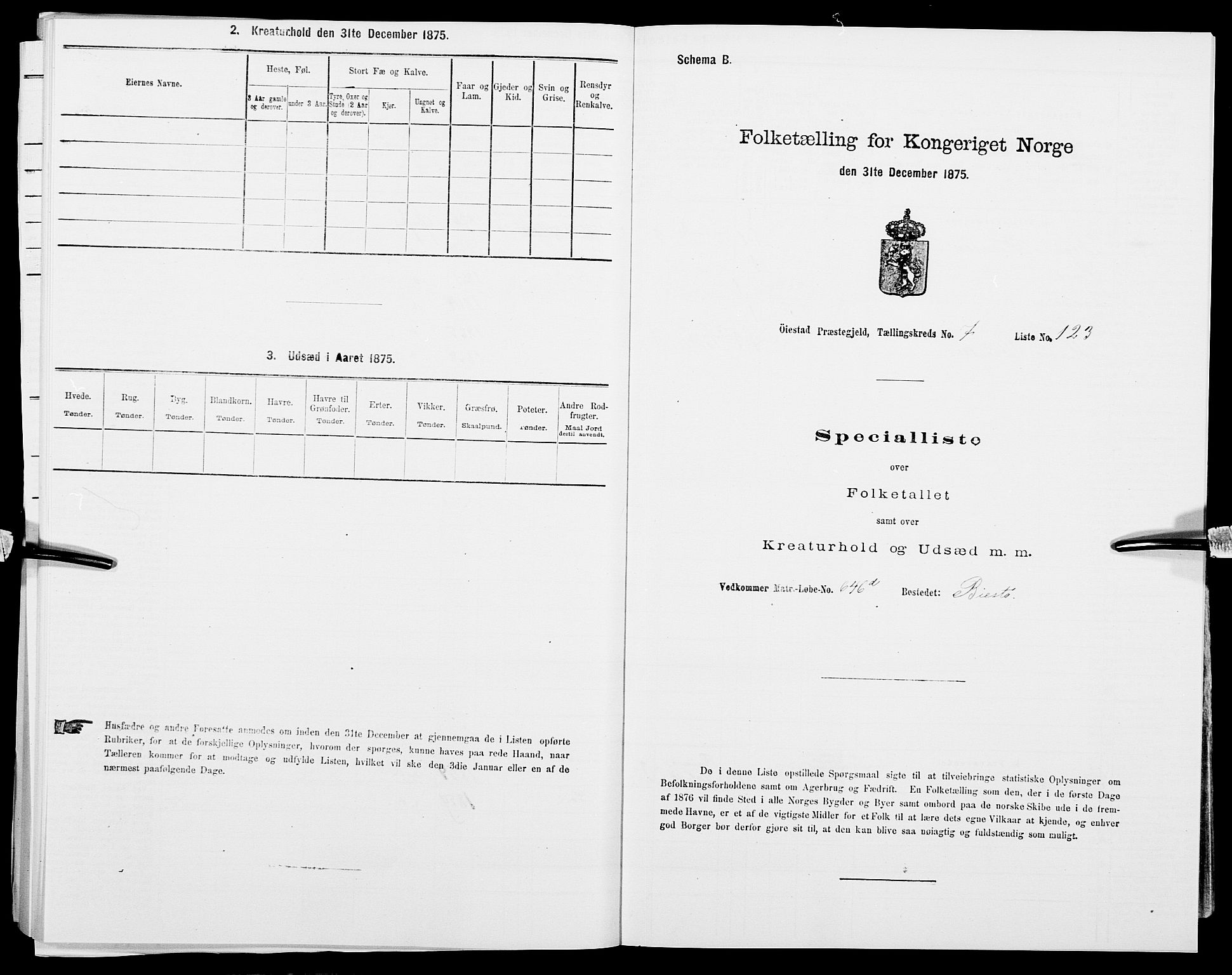 SAK, 1875 census for 0920P Øyestad, 1875, p. 1093